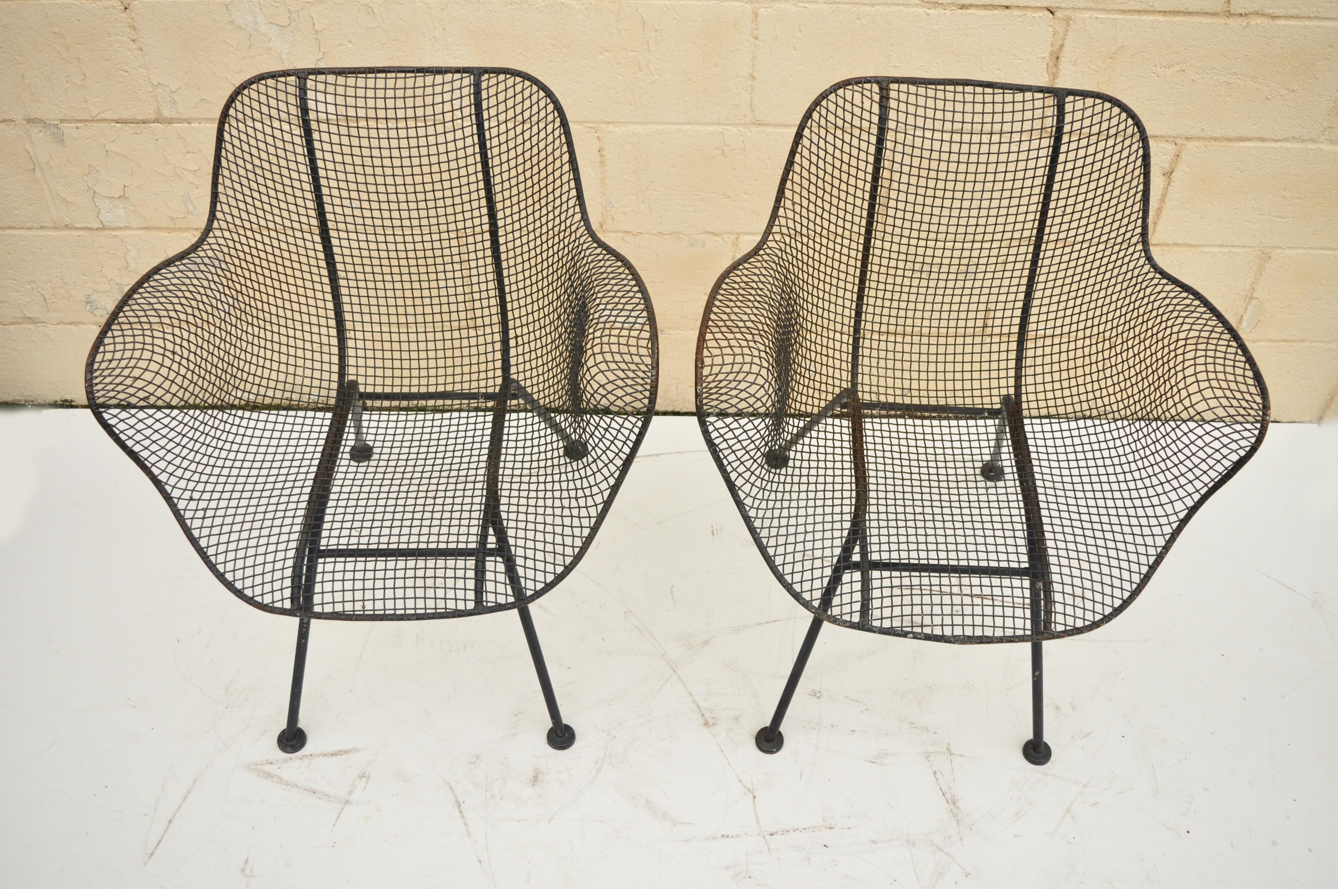 Pair of Russell Woodard Sculptura Metal Mesh Wrought Iron Dining Side Chairs 4