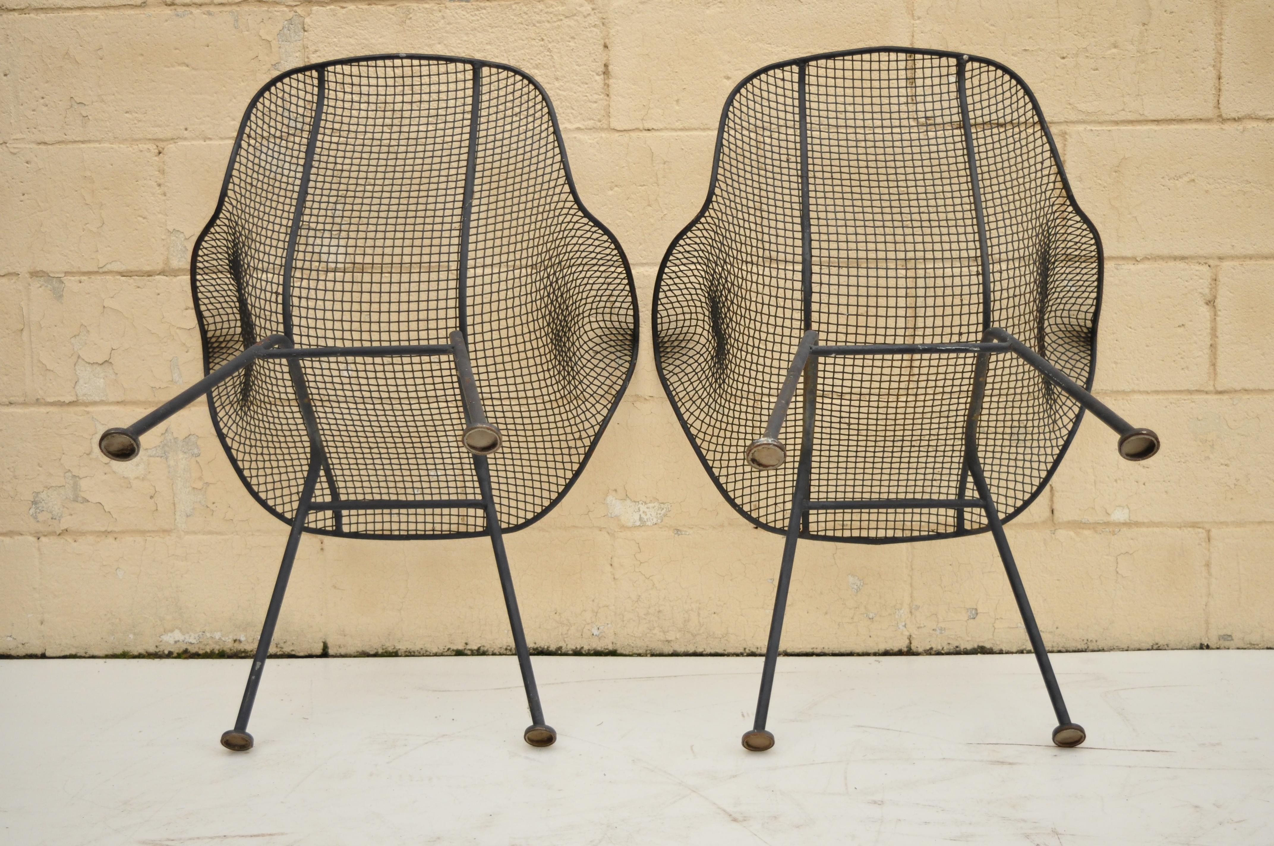 Pair of Russell Woodard Sculptura Metal Mesh Wrought Iron Dining Side Chairs 3