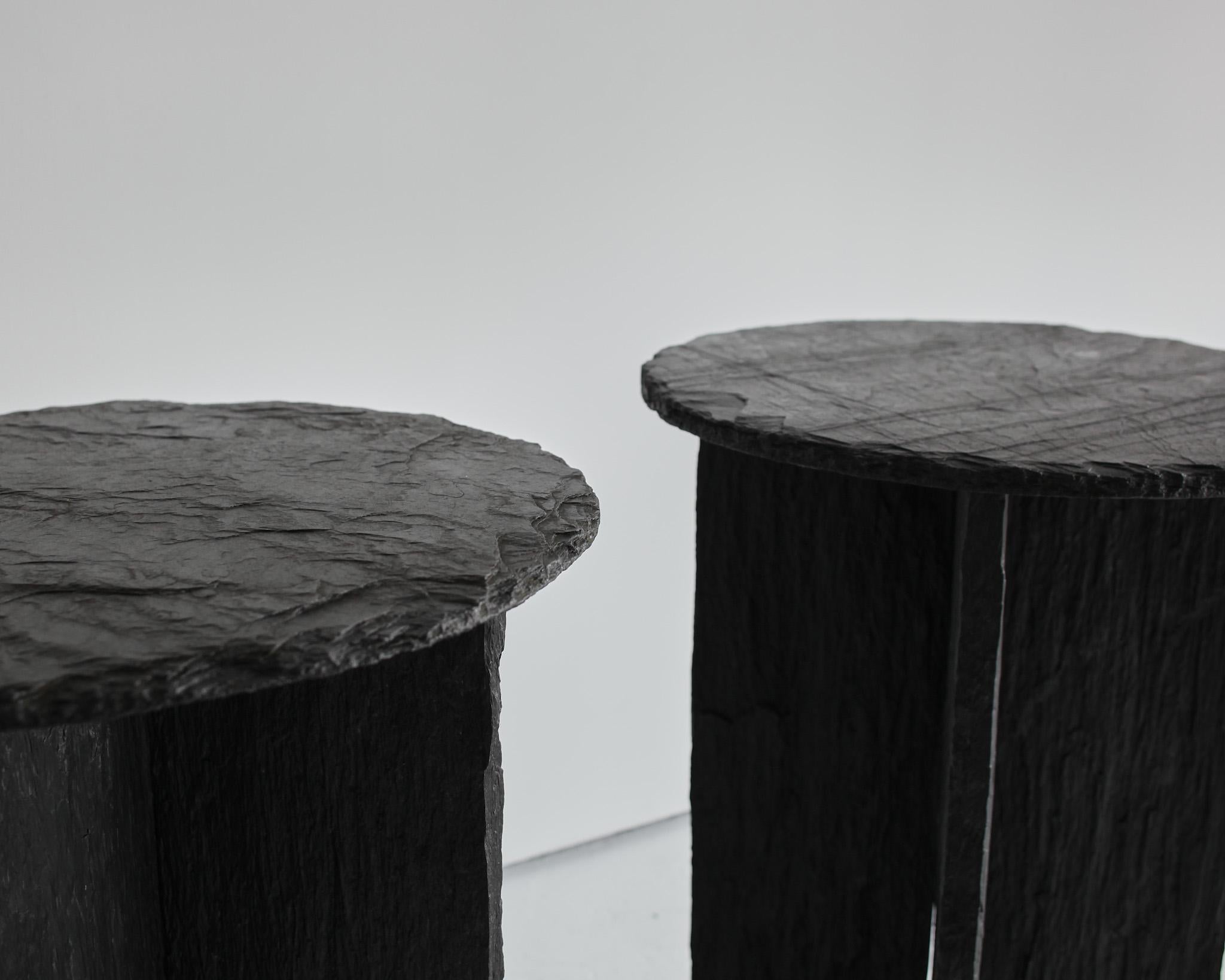 Pair of Wabi Sabi Blackened Primitive Riven Slate Tables For Sale 1