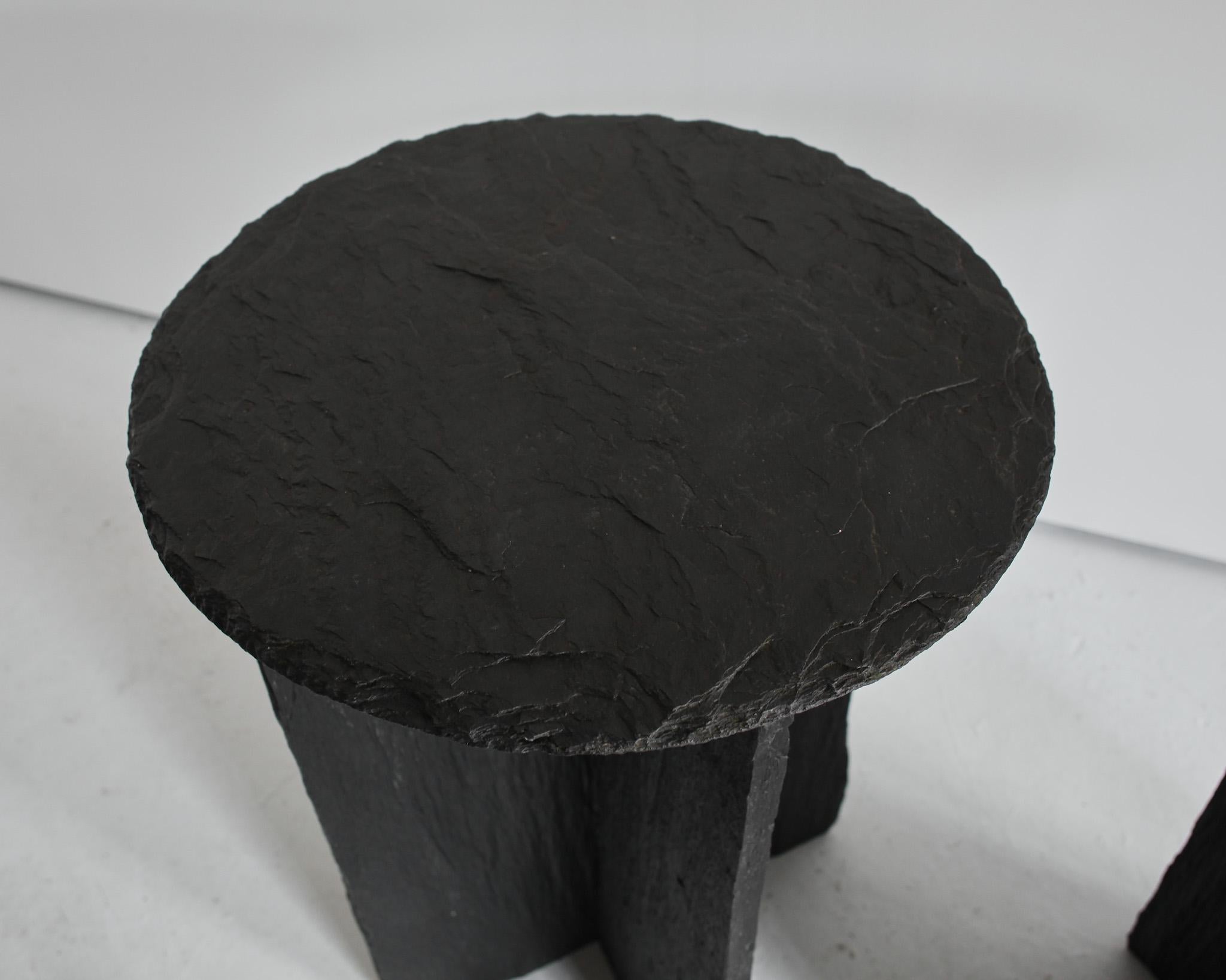 Pair of Wabi Sabi Blackened Primitive Riven Slate Tables For Sale 2