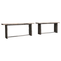 Pair of Wabi Sabi Style Console Tables in Reclaimed Antique Wood