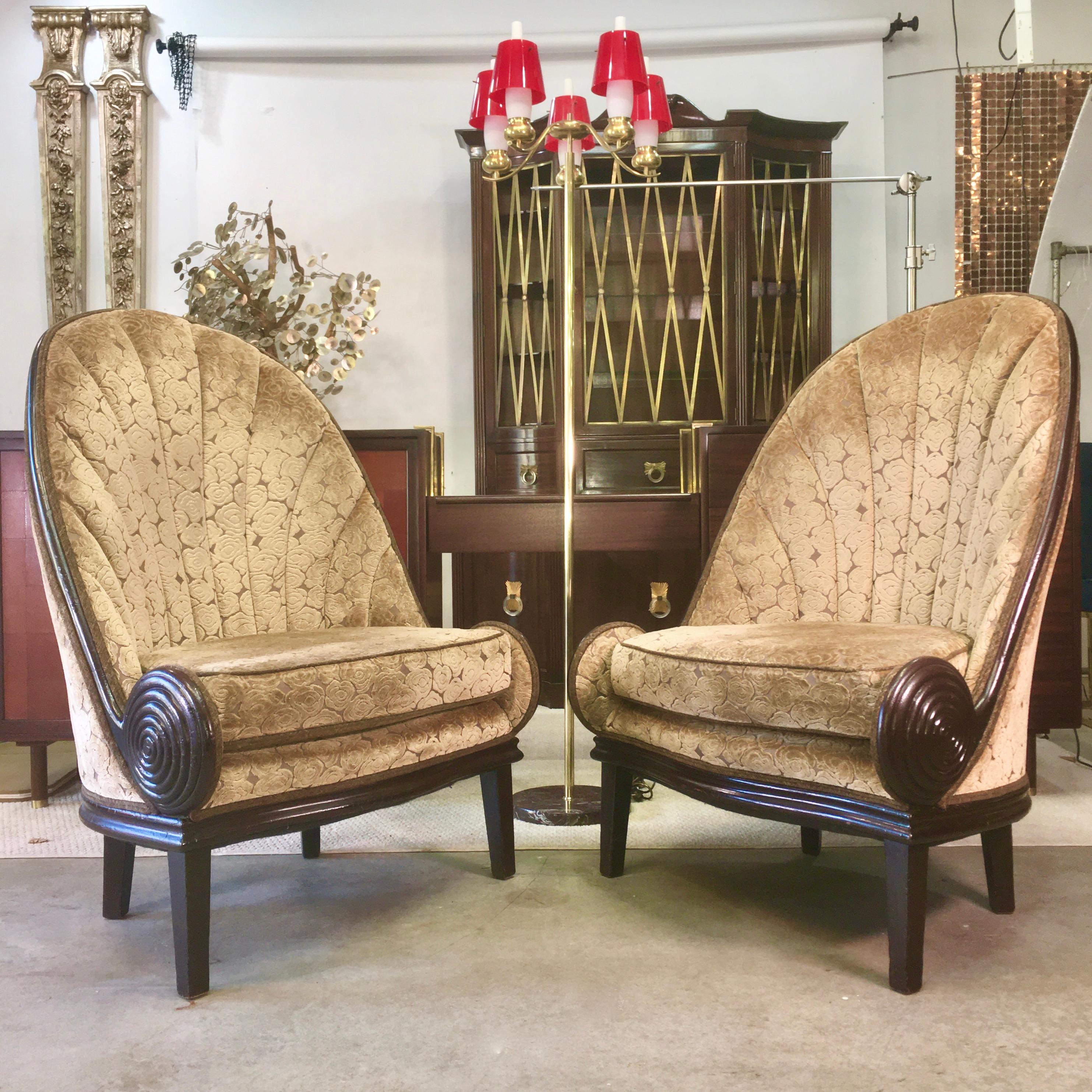 Pair of Waldorf Astoria NYC Lobby Chairs after Paul Iribe's Fauteuil Nautile For Sale 6