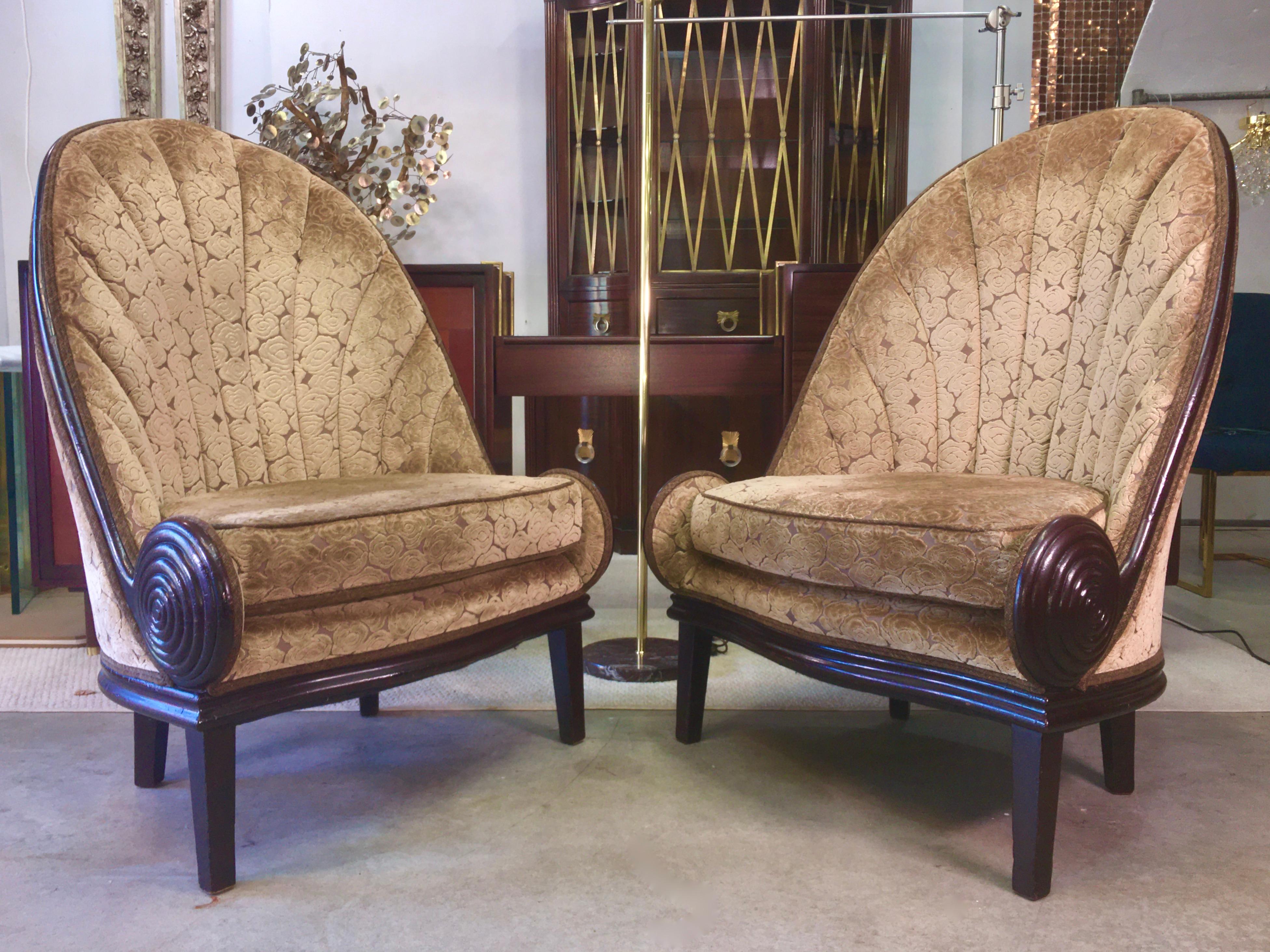 Pair of Waldorf Astoria NYC Lobby Chairs after Paul Iribe's Fauteuil Nautile For Sale 7