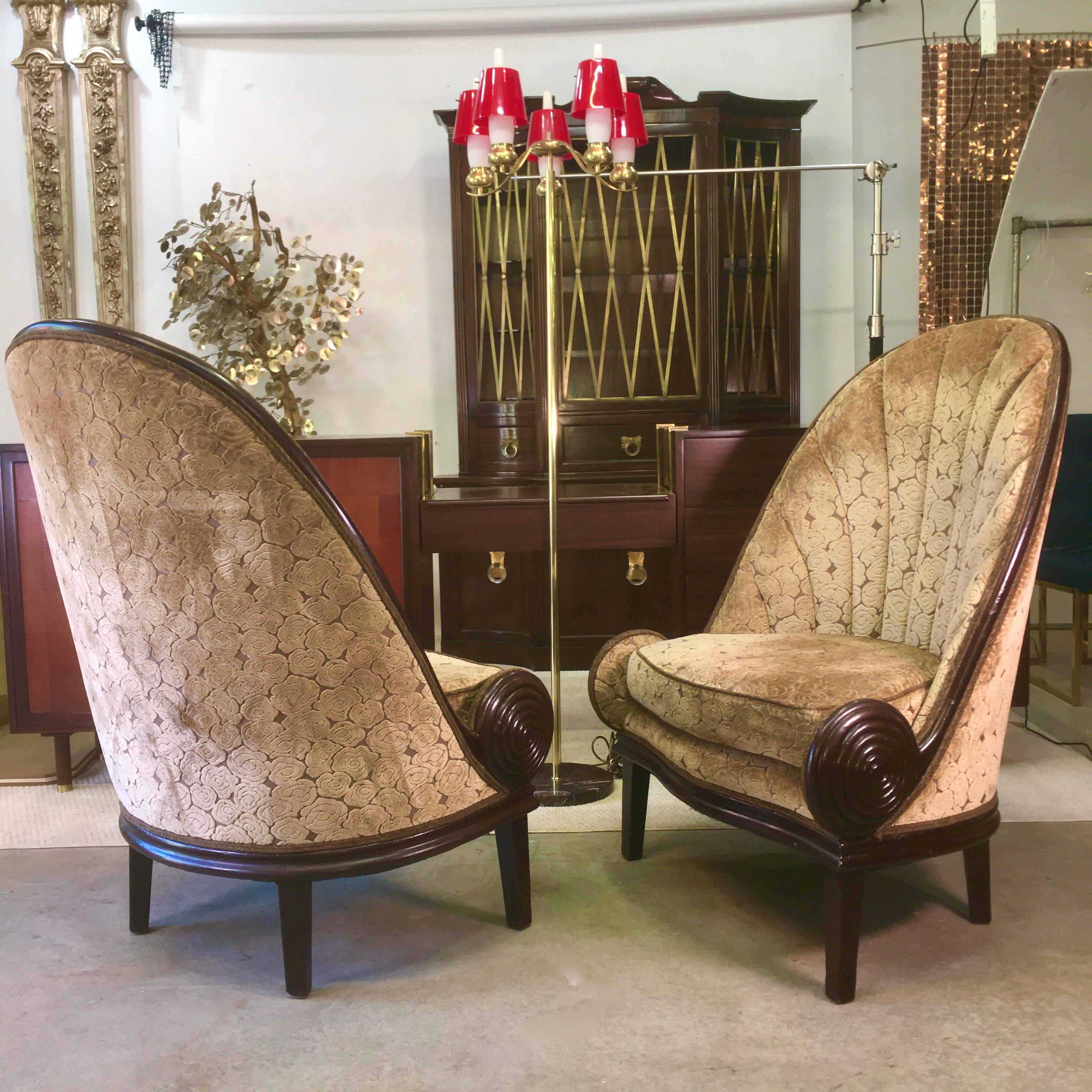 Pair of Waldorf Astoria NYC Lobby Chairs after Paul Iribe's Fauteuil Nautile For Sale 8