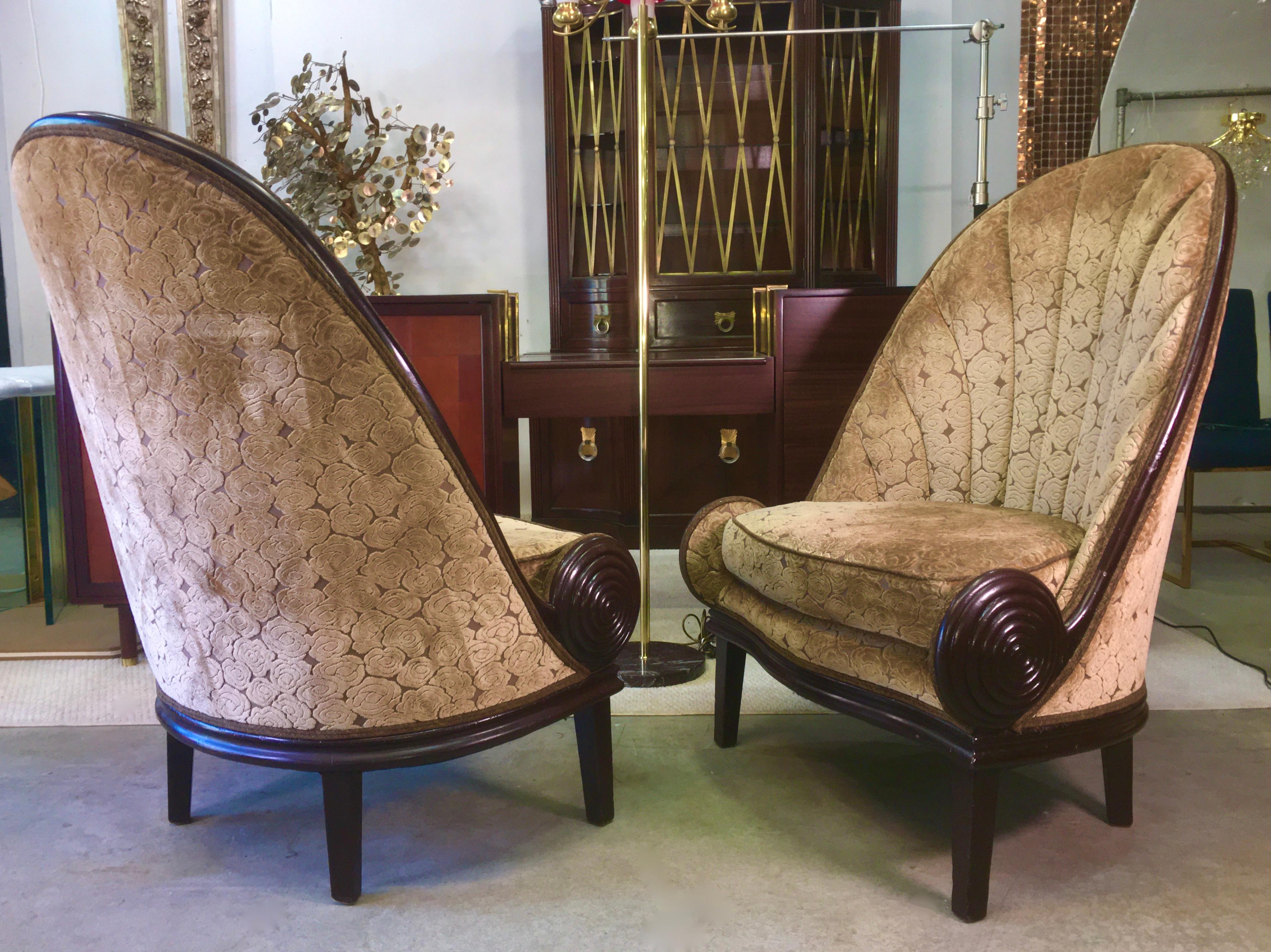 Art Deco Pair of Waldorf Astoria NYC Lobby Chairs after Paul Iribe's Fauteuil Nautile For Sale