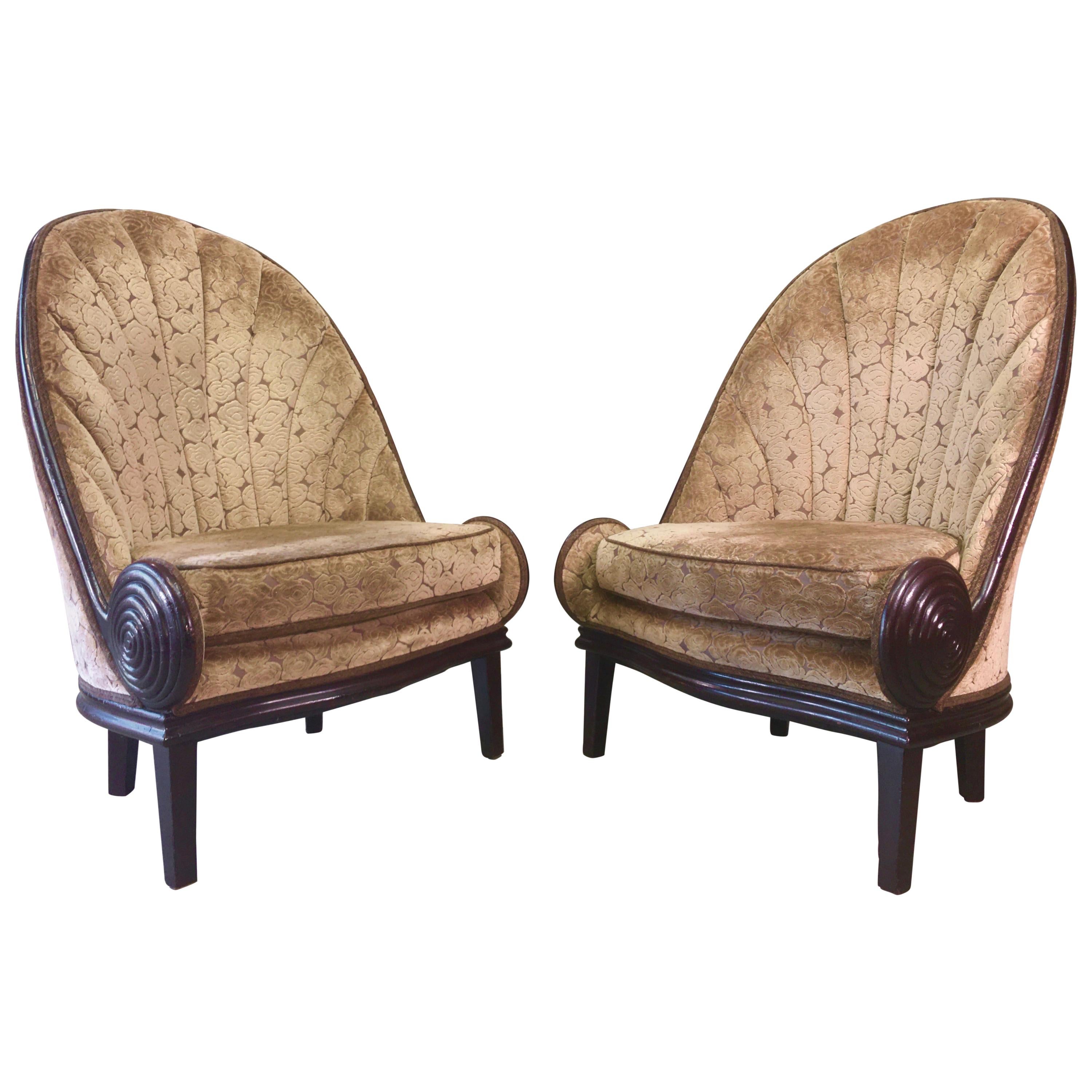 Pair of Waldorf Astoria NYC Lobby Chairs after Paul Iribe's Fauteuil Nautile For Sale