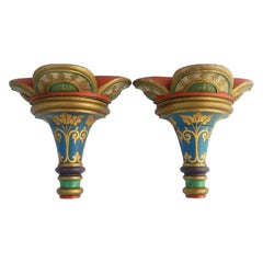 Pair of Wall Brackets Decorative Painted Gothic Revival, 20th Century