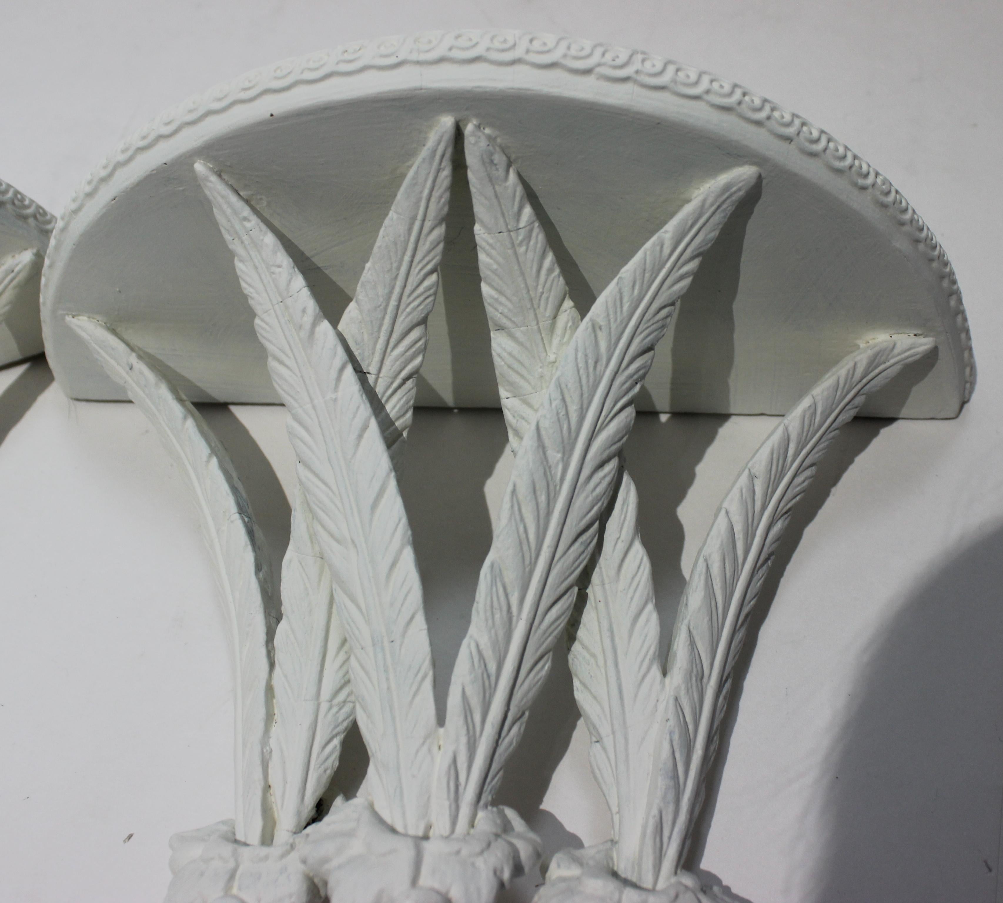 Pair of Wall Brackets Stylized Feathers Painted White 3