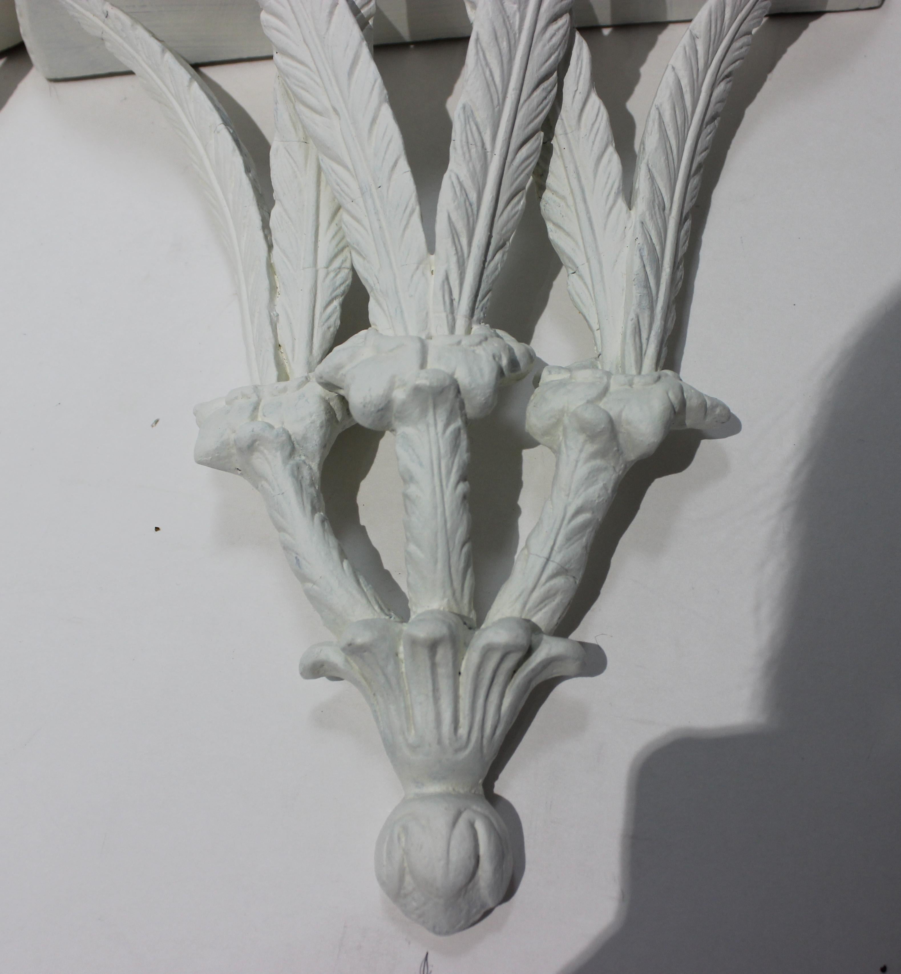 Pair of Wall Brackets Stylized Feathers Painted White 4