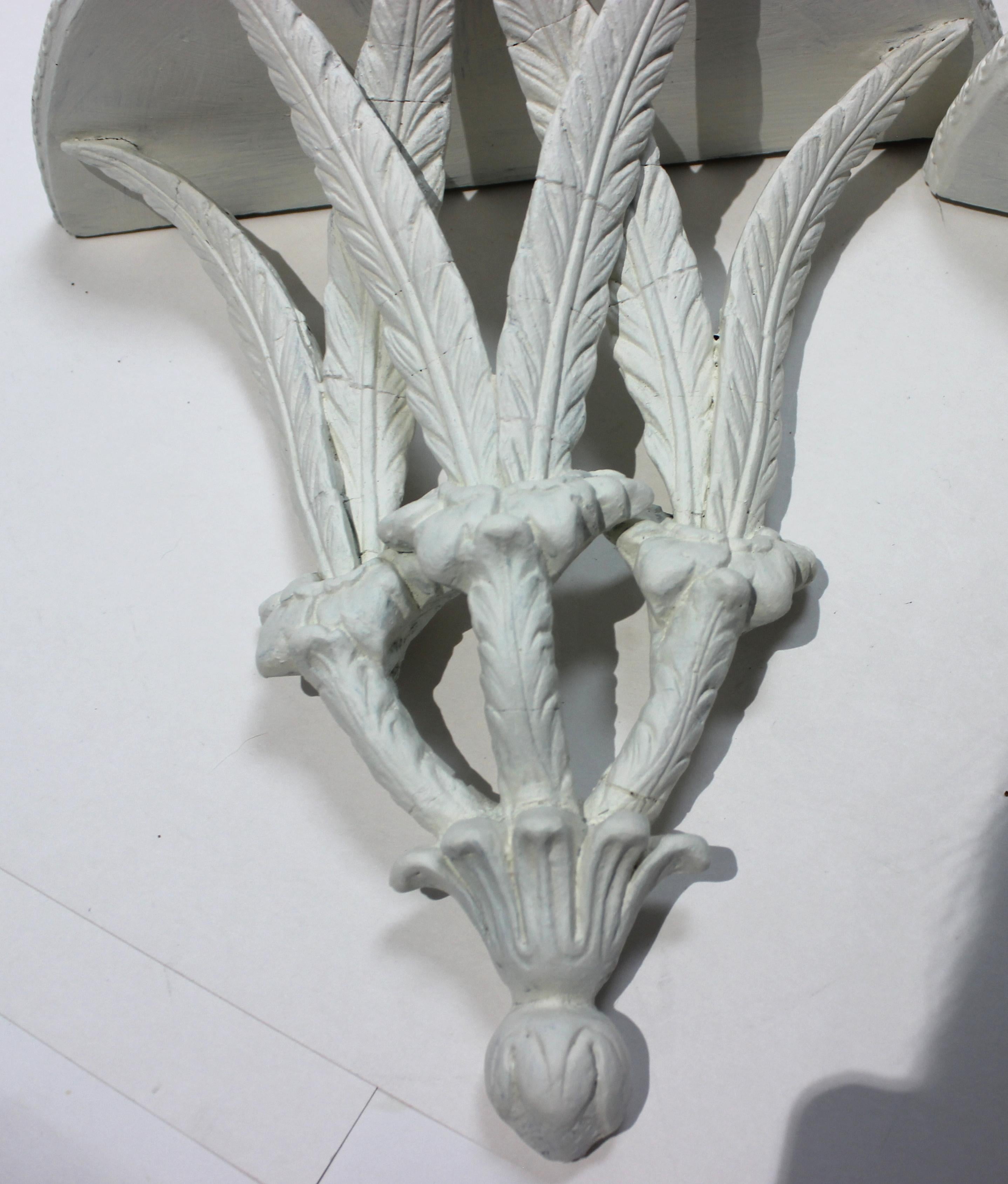 Pair of Wall Brackets Stylized Feathers Painted White 1