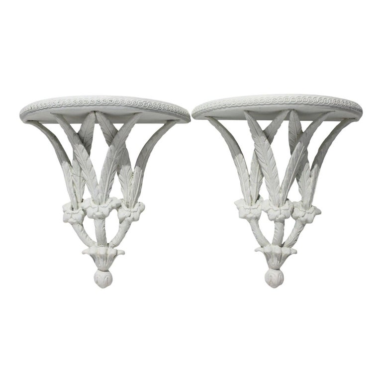 Pair of Wall Brackets Stylized Feathers Painted White at 1stDibs