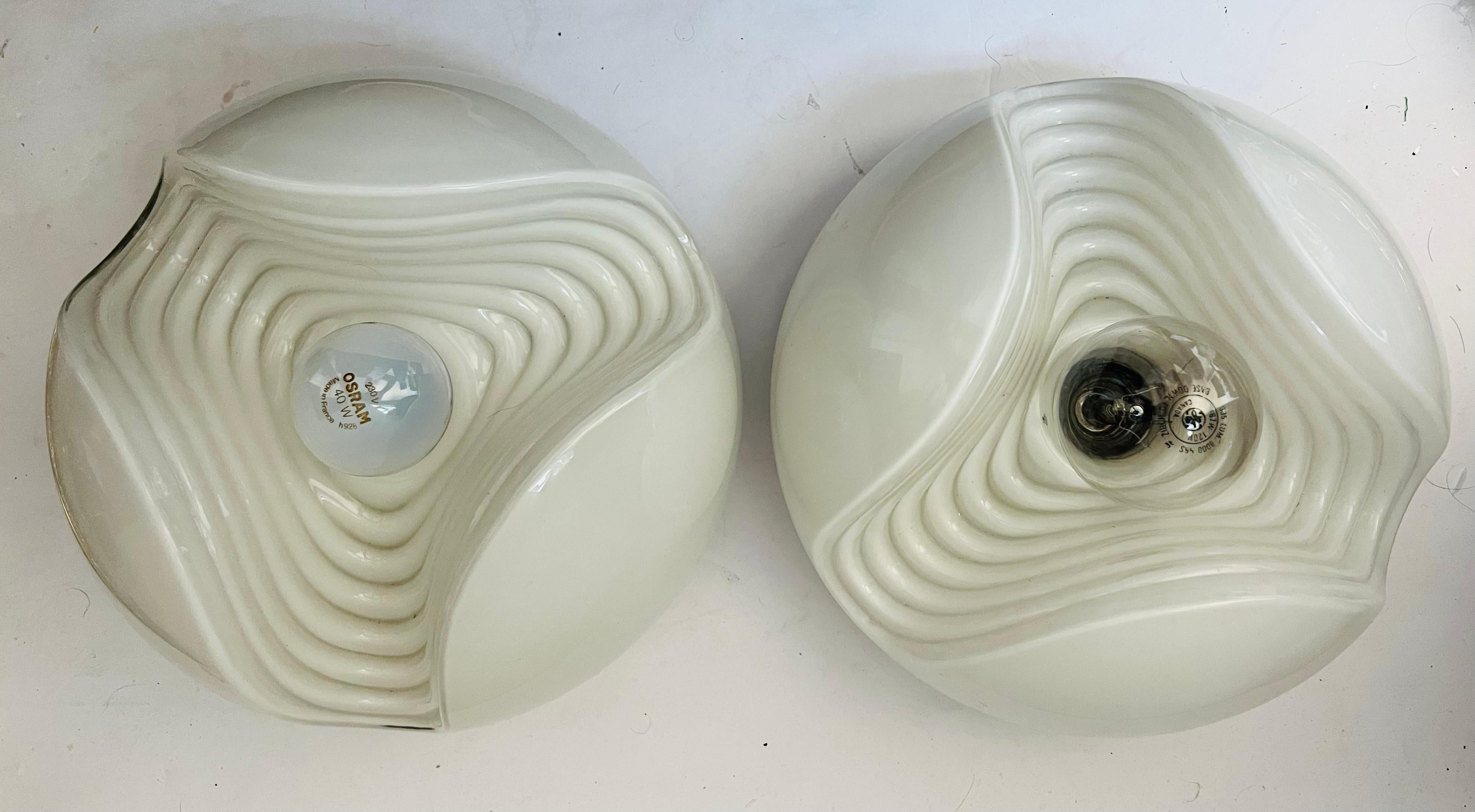 Pair of Wall Ceiling Lamps German Peil Putzler Wave 1970s Space Age In Excellent Condition For Sale In New York, NY
