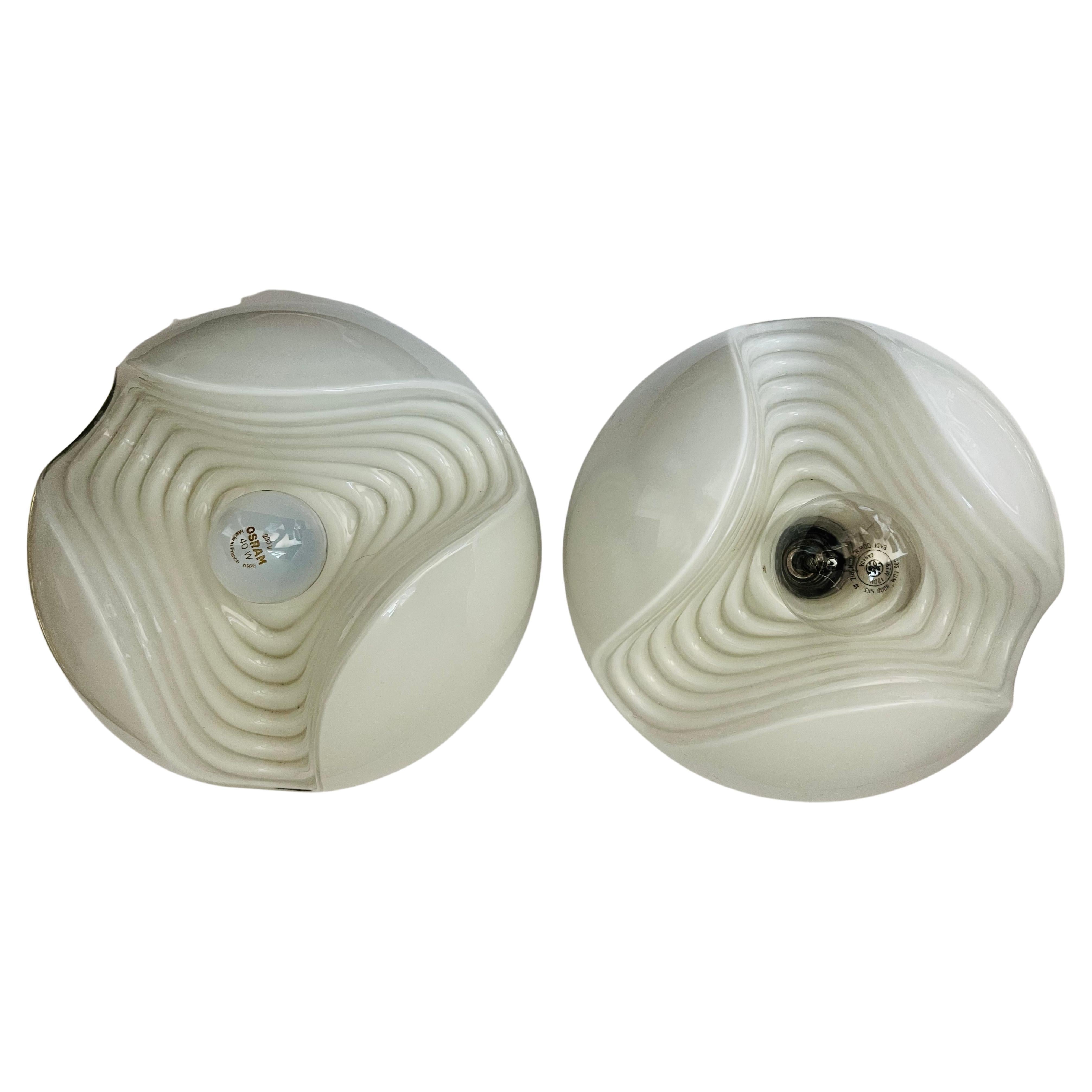 Pair of Wall Ceiling Lamps German Peil Putzler Wave 1970s Space Age For Sale