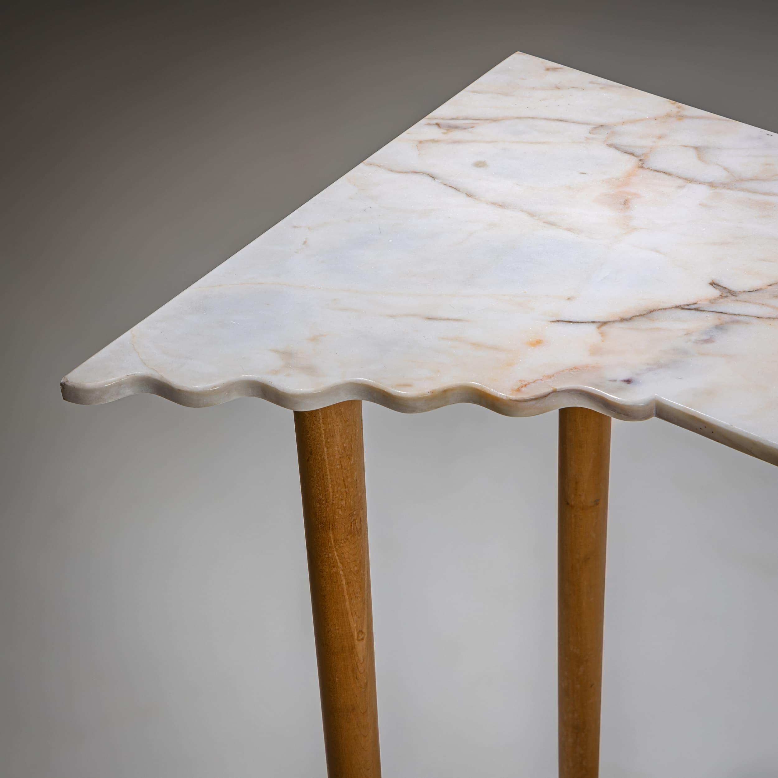 Italian Pair of Wall Consoles with Marble Tops, attributed to Ugo la Pietra, Italy For Sale