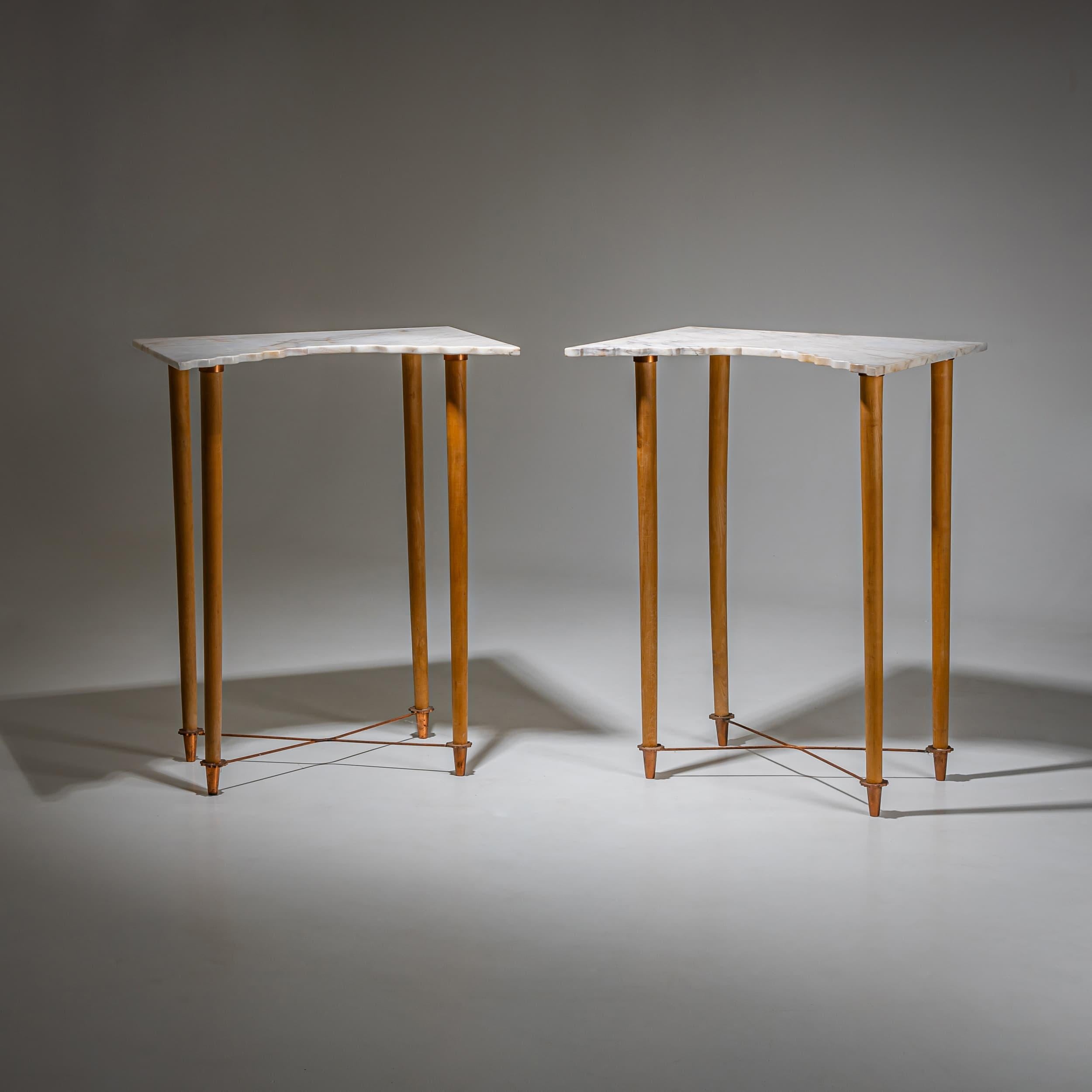 Pair of Wall Consoles with Marble Tops, attributed to Ugo la Pietra, Italy In Good Condition For Sale In New York, NY