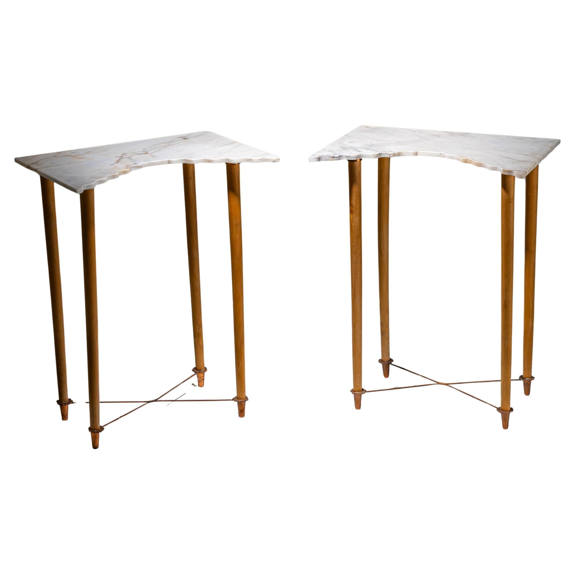 Pair of Wall Consoles with Marble Tops, attributed to Ugo la Pietra, Italy For Sale