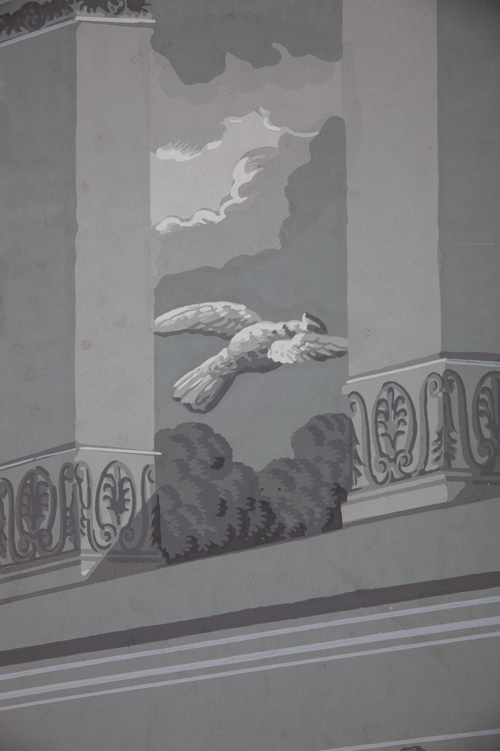 Pair of Wall Decoration 'En Grisaille' by Dufour, Paris, France, 19th Century For Sale 4