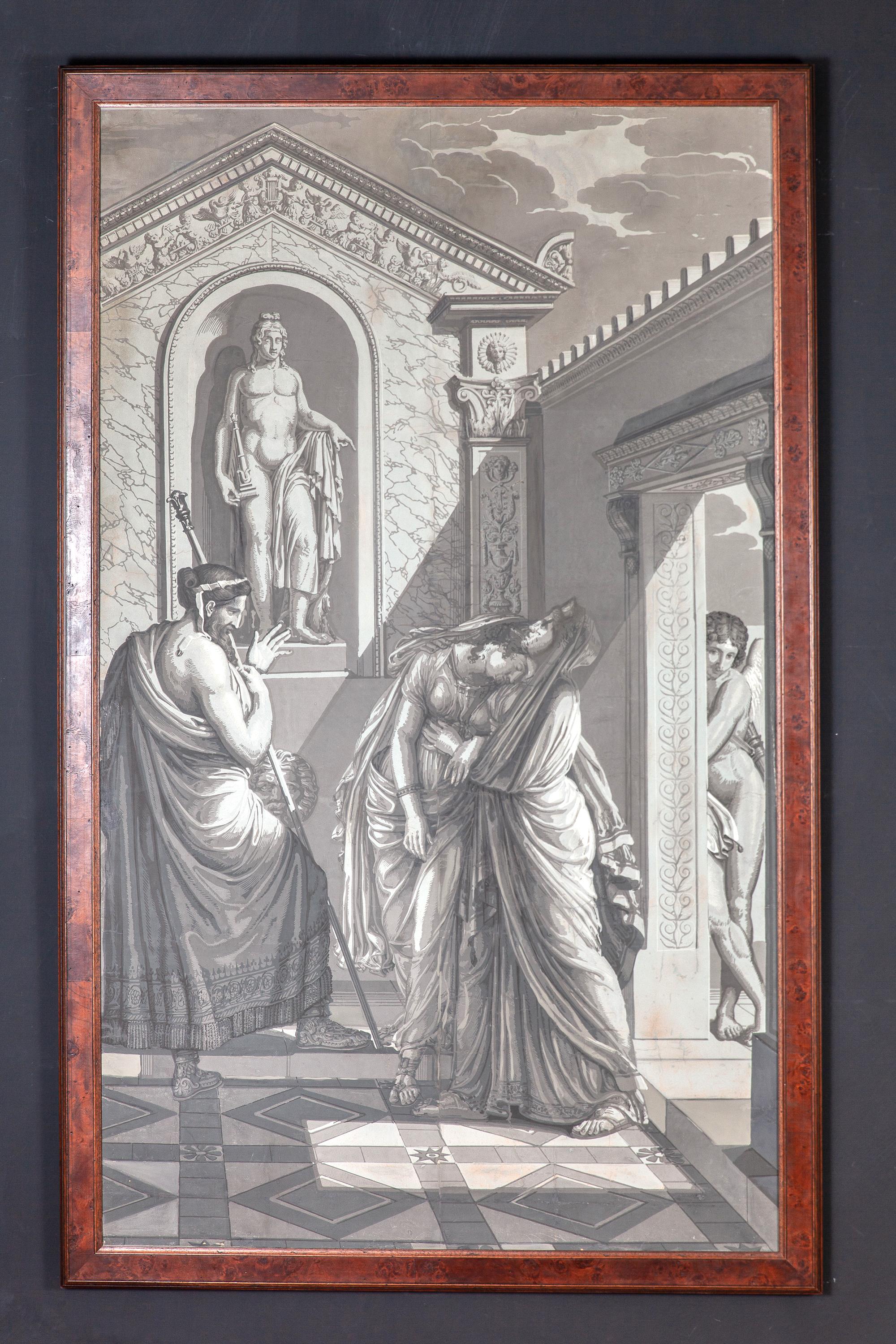 Wandschmuck „En Grisaille“ von Dufour, Paris, Frankreich, 19. Jahrhundert, Paar (Empire) im Angebot