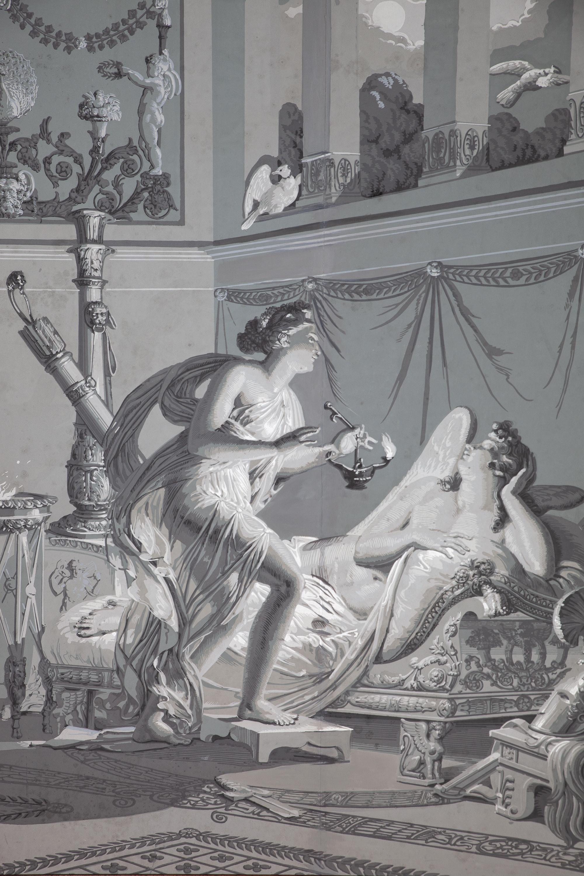 Européen Paire de décorations murales En Grisaille par Dufour, Paris, France, 19ème siècle en vente