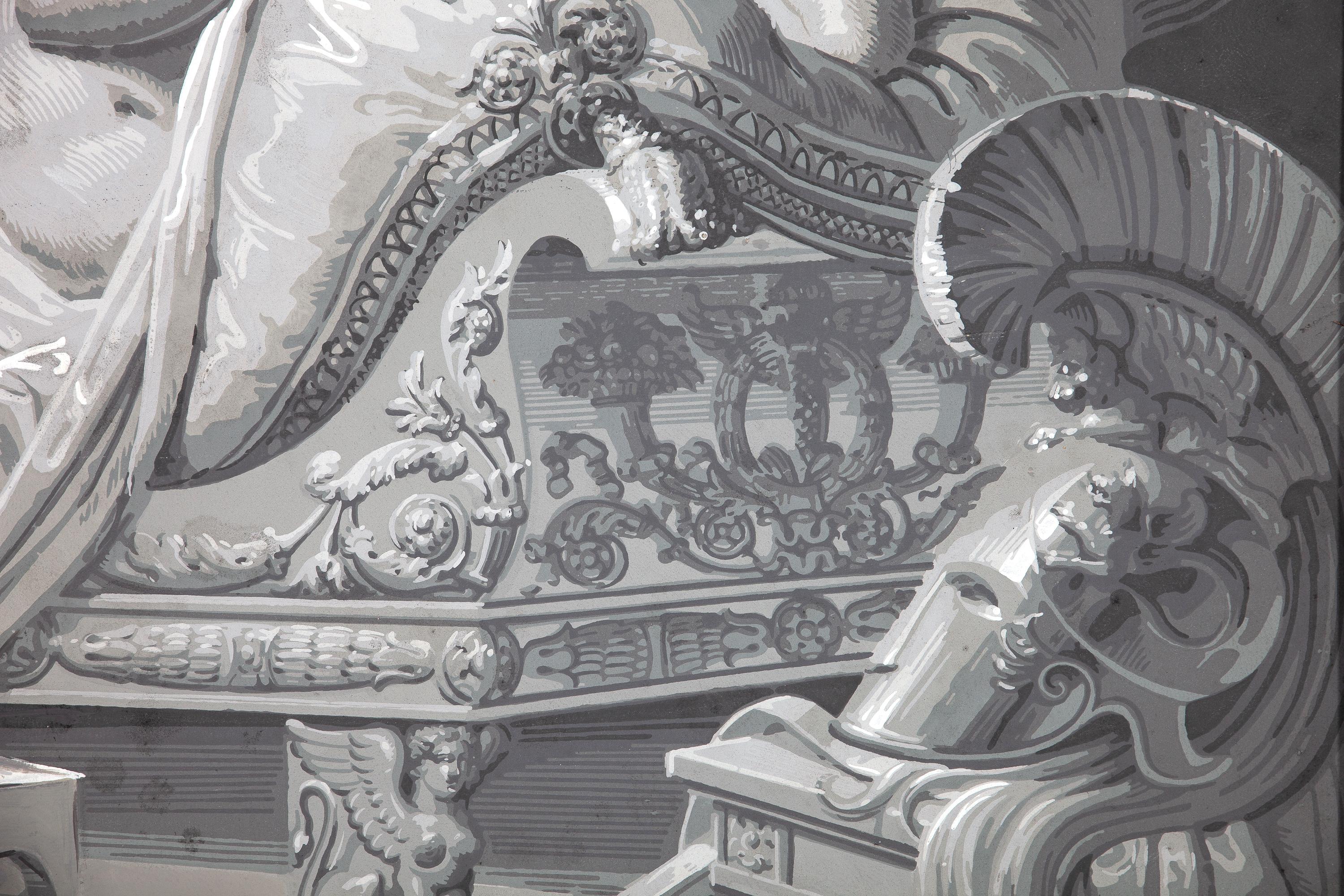 Wandschmuck „En Grisaille“ von Dufour, Paris, Frankreich, 19. Jahrhundert, Paar im Zustand „Gut“ im Angebot in Rome, IT