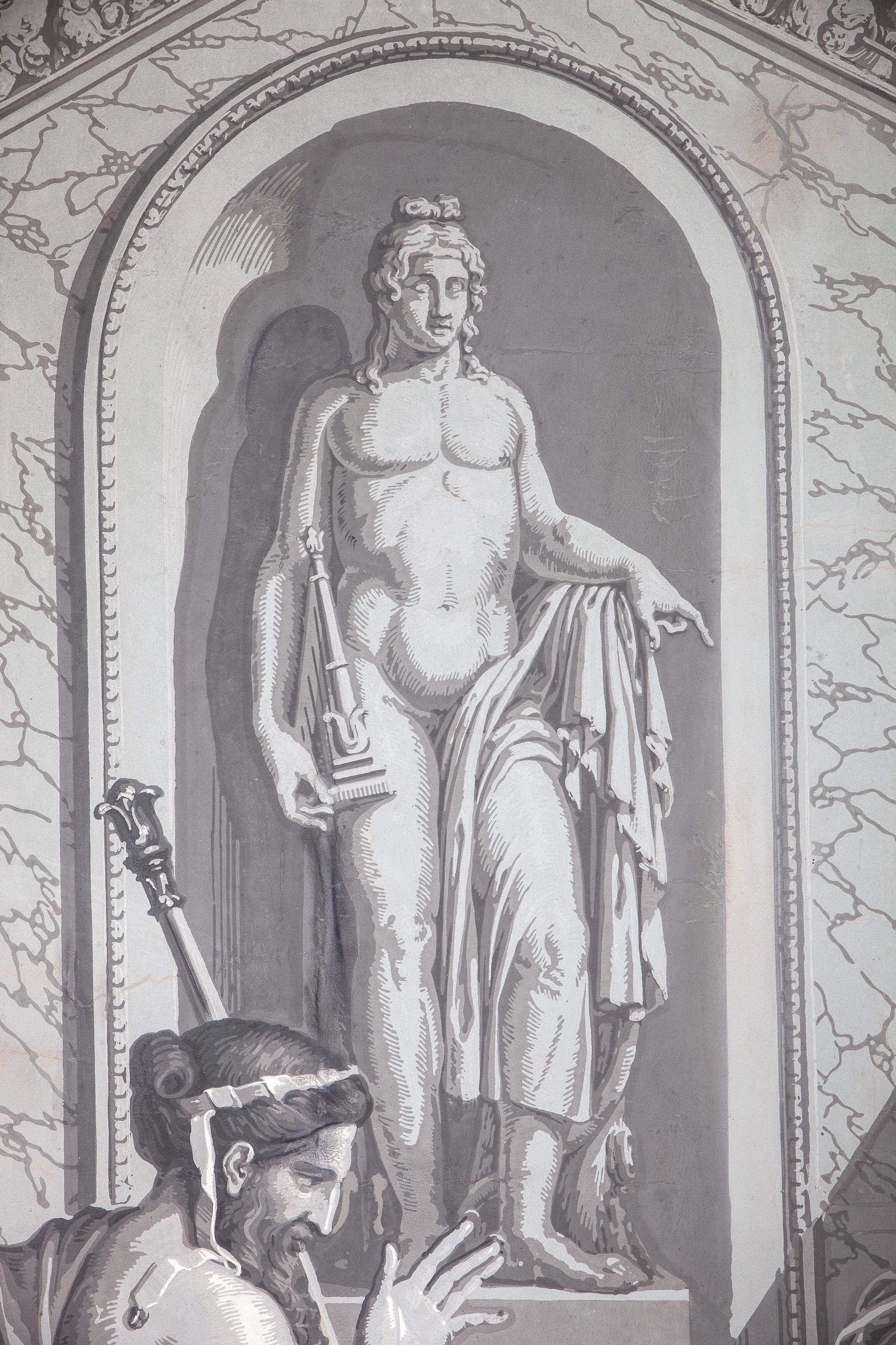 Wandschmuck „En Grisaille“ von Dufour, Paris, Frankreich, 19. Jahrhundert, Paar (Papier) im Angebot