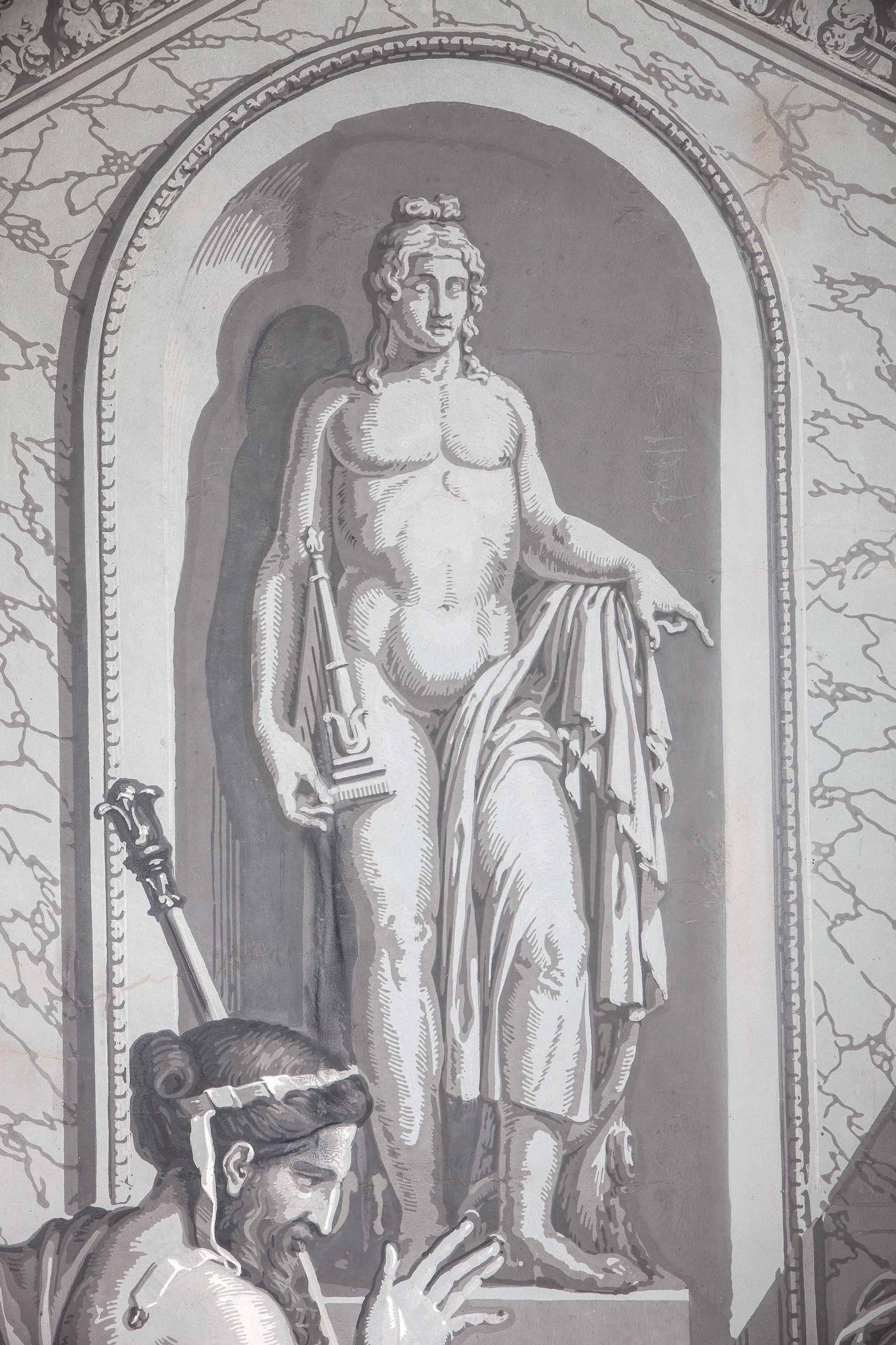 XIXe siècle Paire de décorations murales En Grisaille par Dufour, Paris, France, 19ème siècle en vente