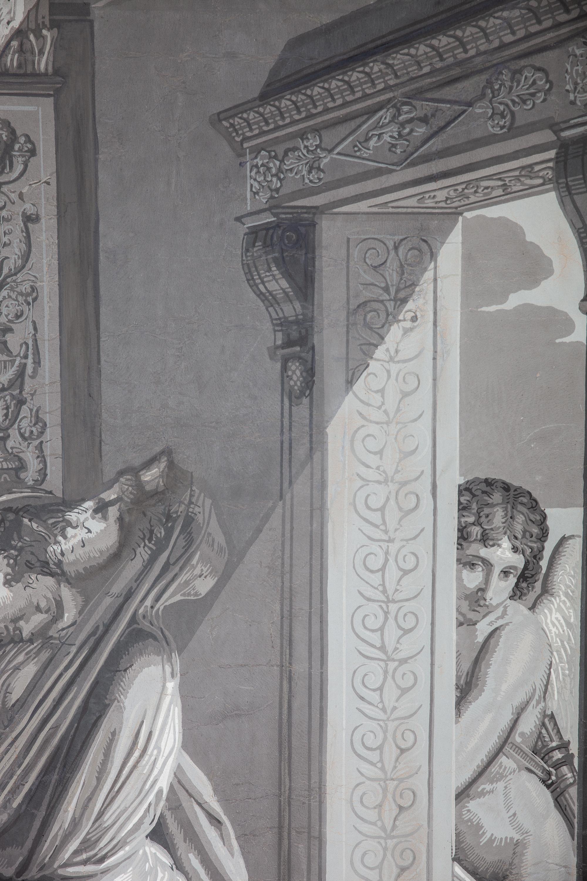 Paire de décorations murales En Grisaille par Dufour, Paris, France, 19ème siècle en vente 1