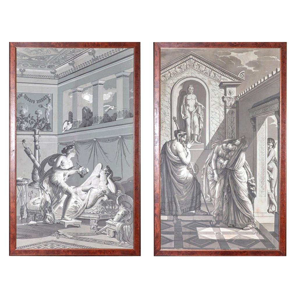 Pareja de decoraciones murales "En Grisaille" de Dufour, París, Francia, S. XIX