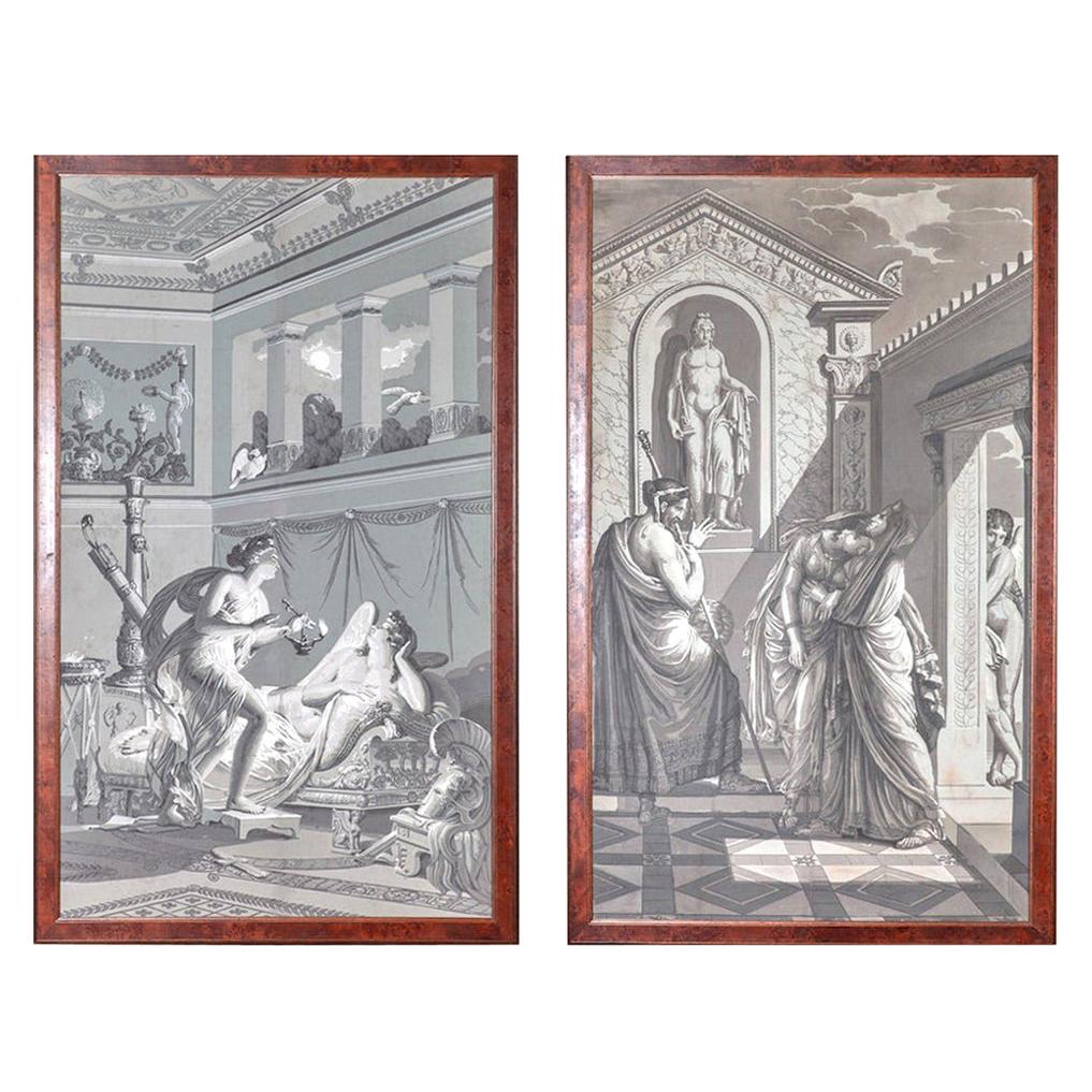 Pair of Wall Decoration 'En Grisaille' by Dufour, Paris, France, 19th Century