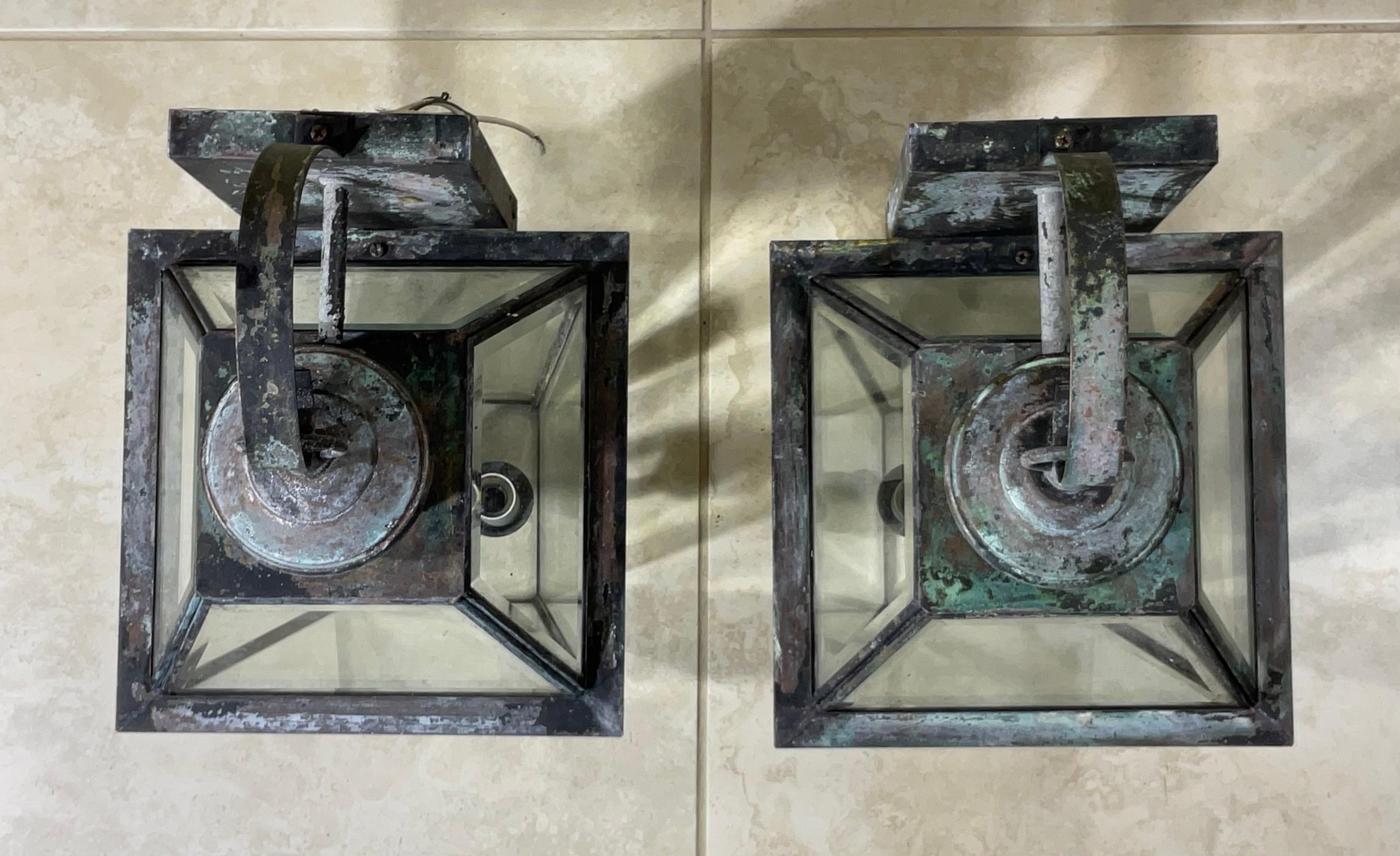 Pair of Wall Hanging Brass Lantern For Sale 5
