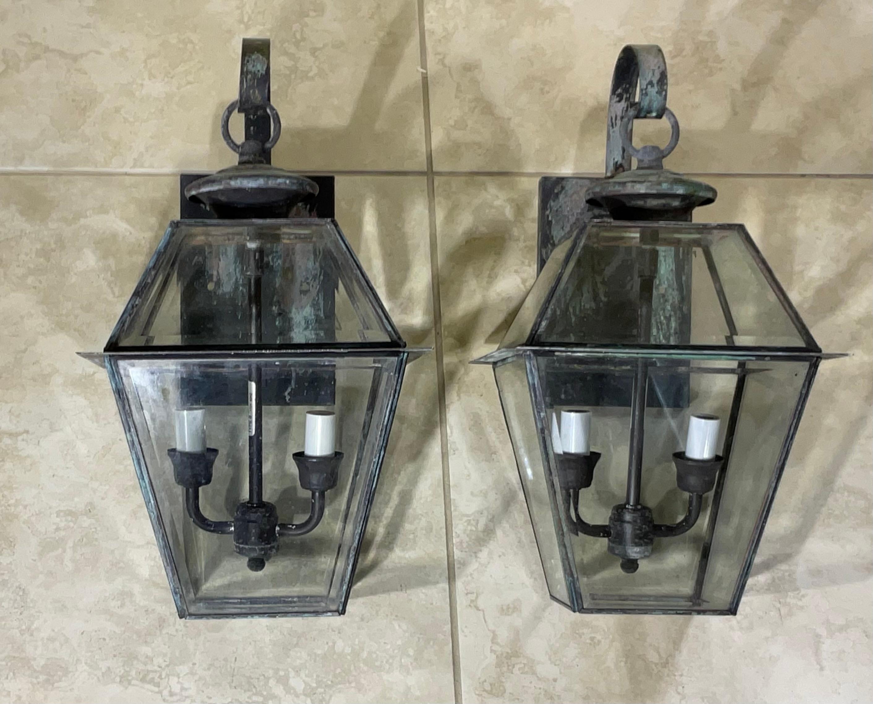 Pair of Wall Hanging Brass Lantern For Sale 7