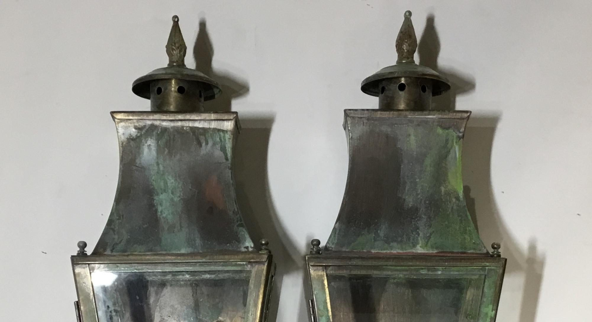 American Pair of Wall Hanging Brass Lantern