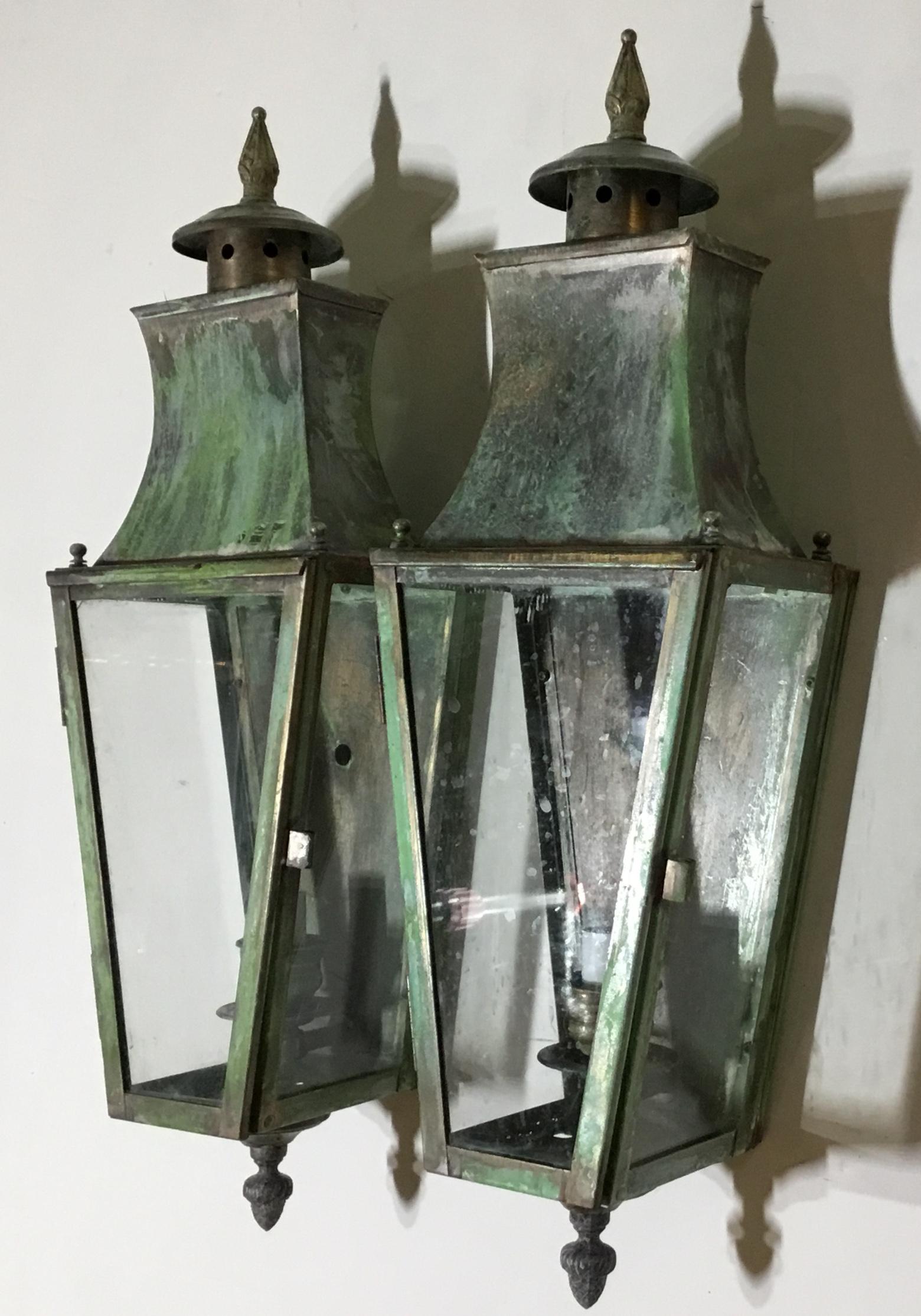 American Pair of Wall Hanging Brass Lantern