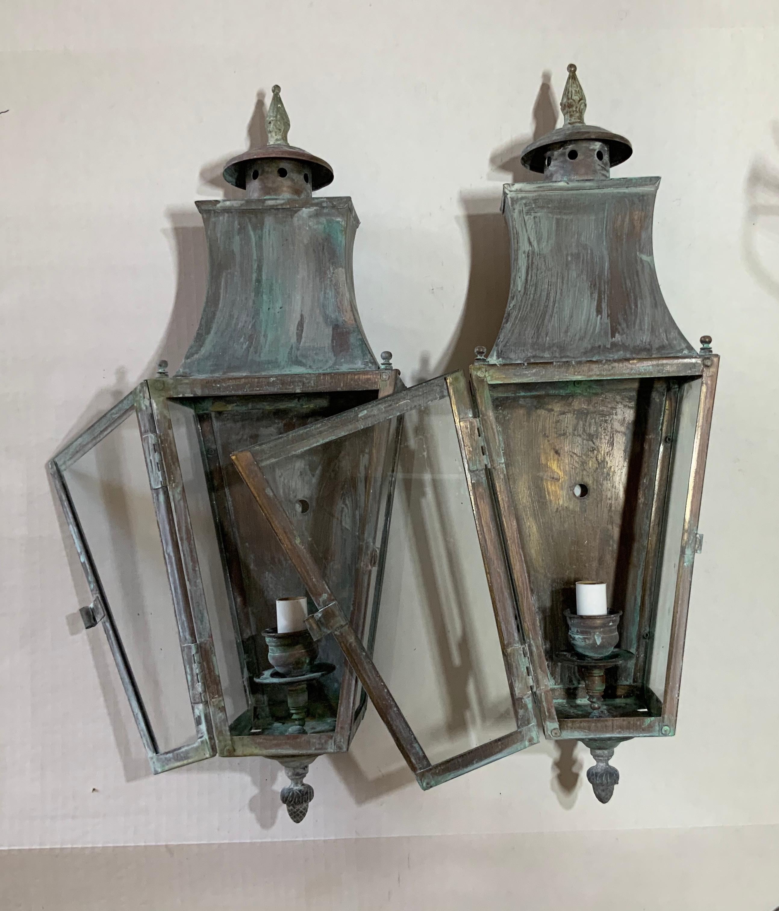 American Pair of Wall Hanging Brass Lantern