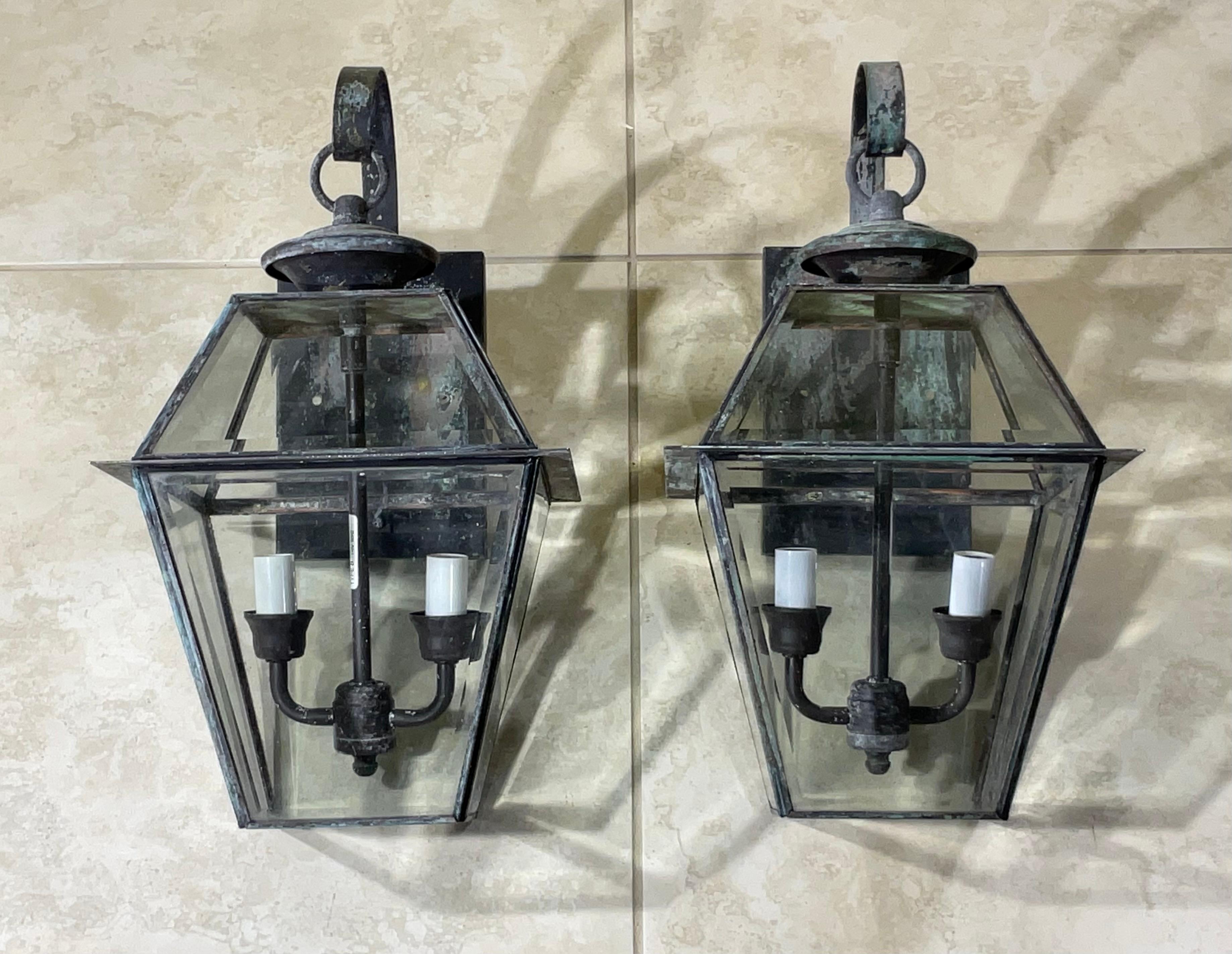 American Pair of Wall Hanging Brass Lantern For Sale