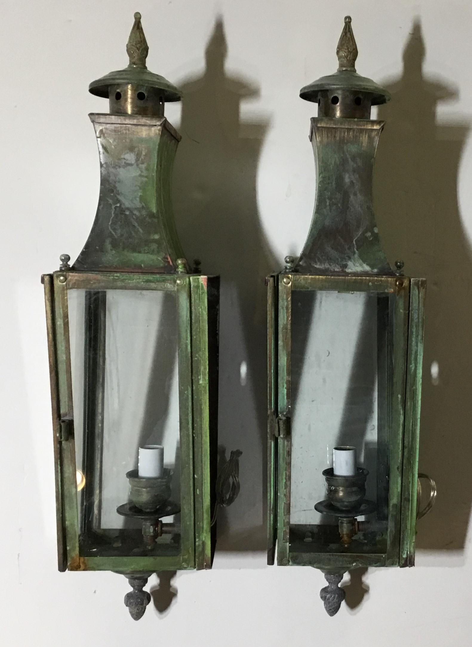 20th Century Pair of Wall Hanging Brass Lantern