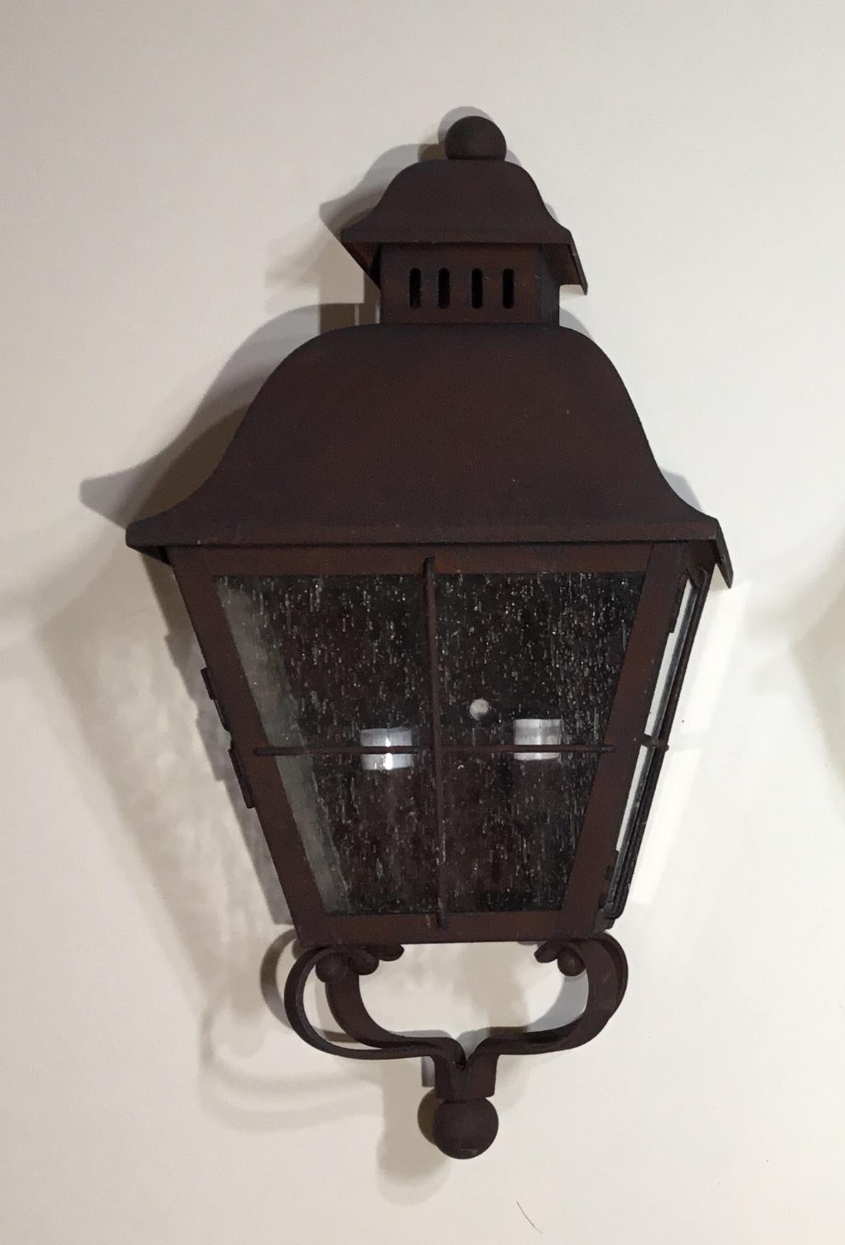 Contemporary Pair of Wall Hanging Brass Lantern