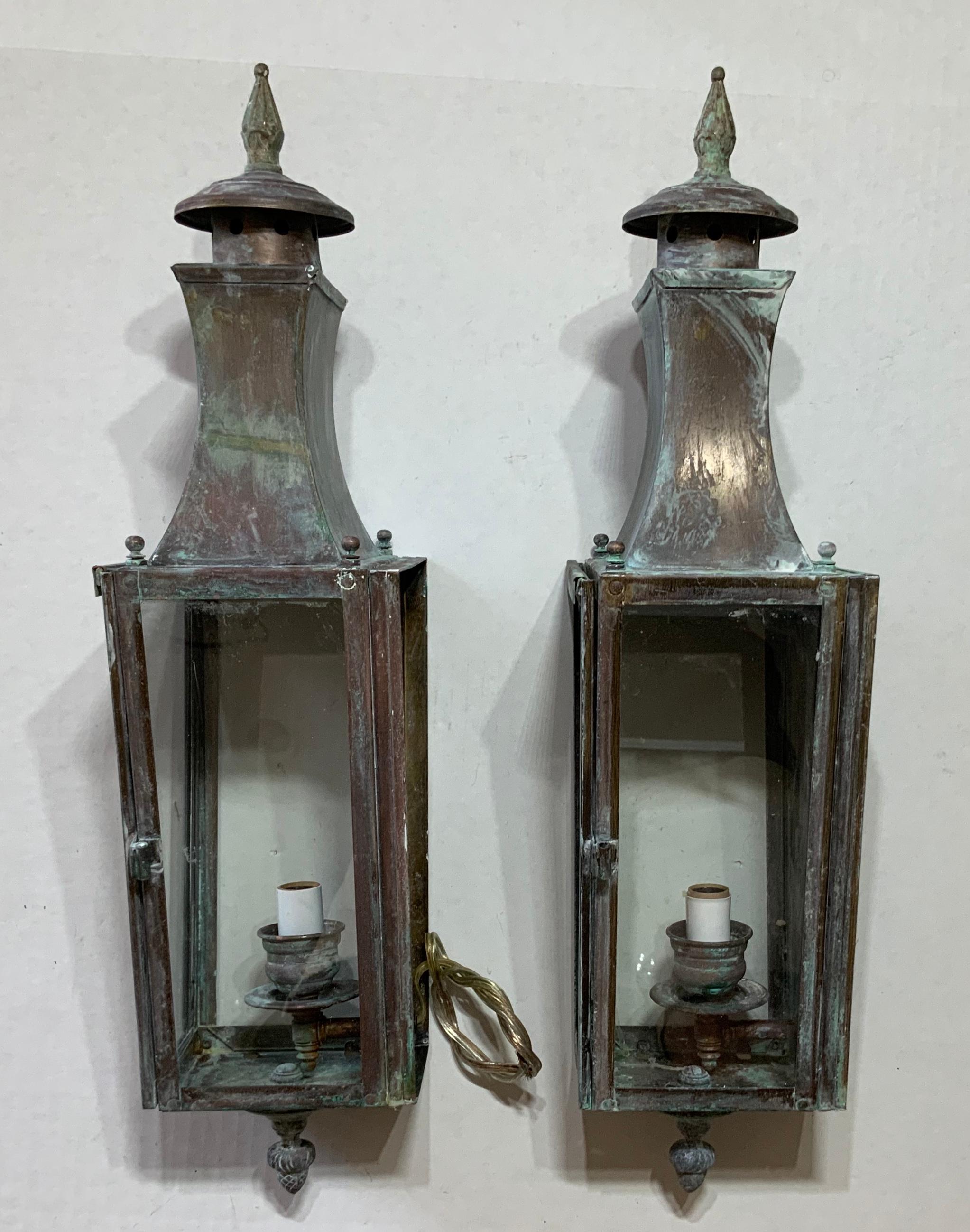 20th Century Pair of Wall Hanging Brass Lantern