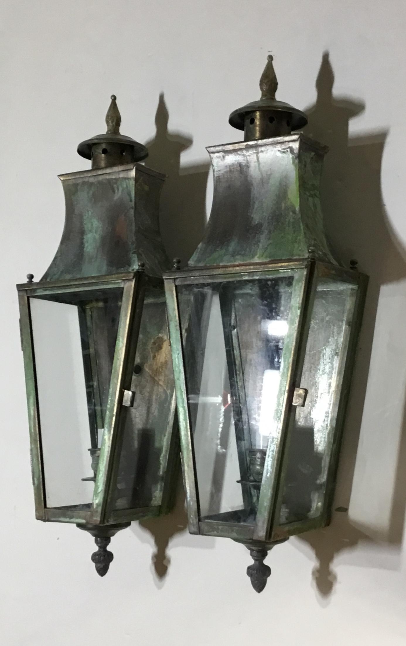 Pair of Wall Hanging Brass Lantern 1