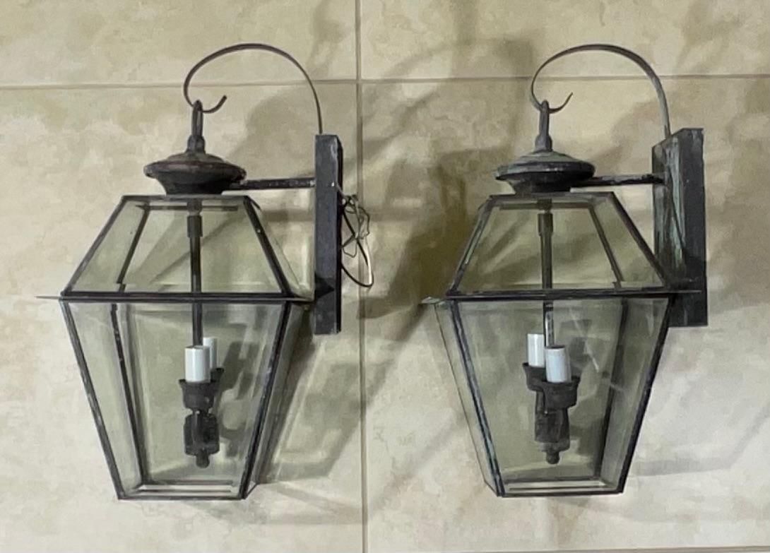 20th Century Pair of Wall Hanging Brass Lantern For Sale