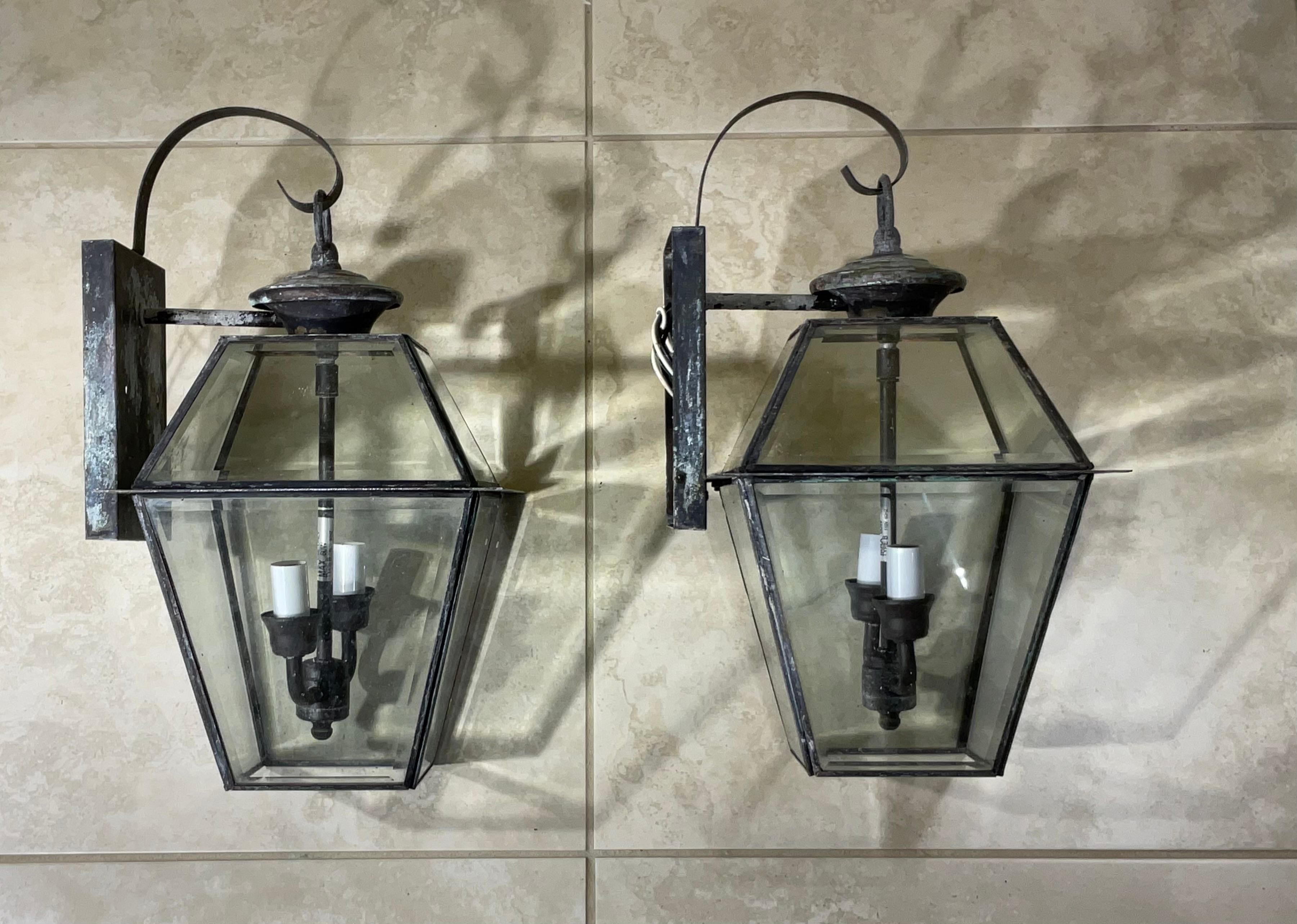 Pair of Wall Hanging Brass Lantern For Sale 2