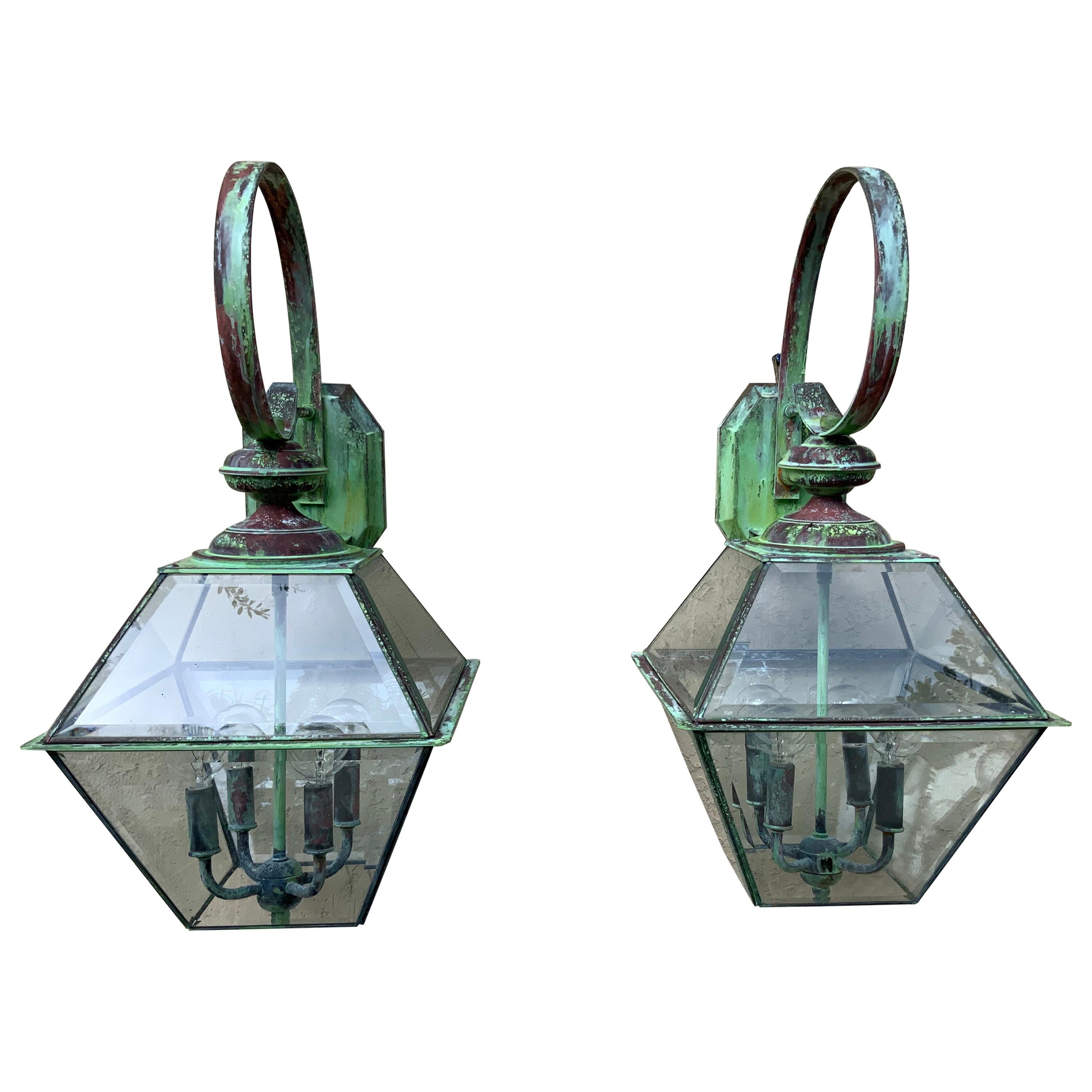 Pair of Wall Hanging Brass Lantern at 1stDibs