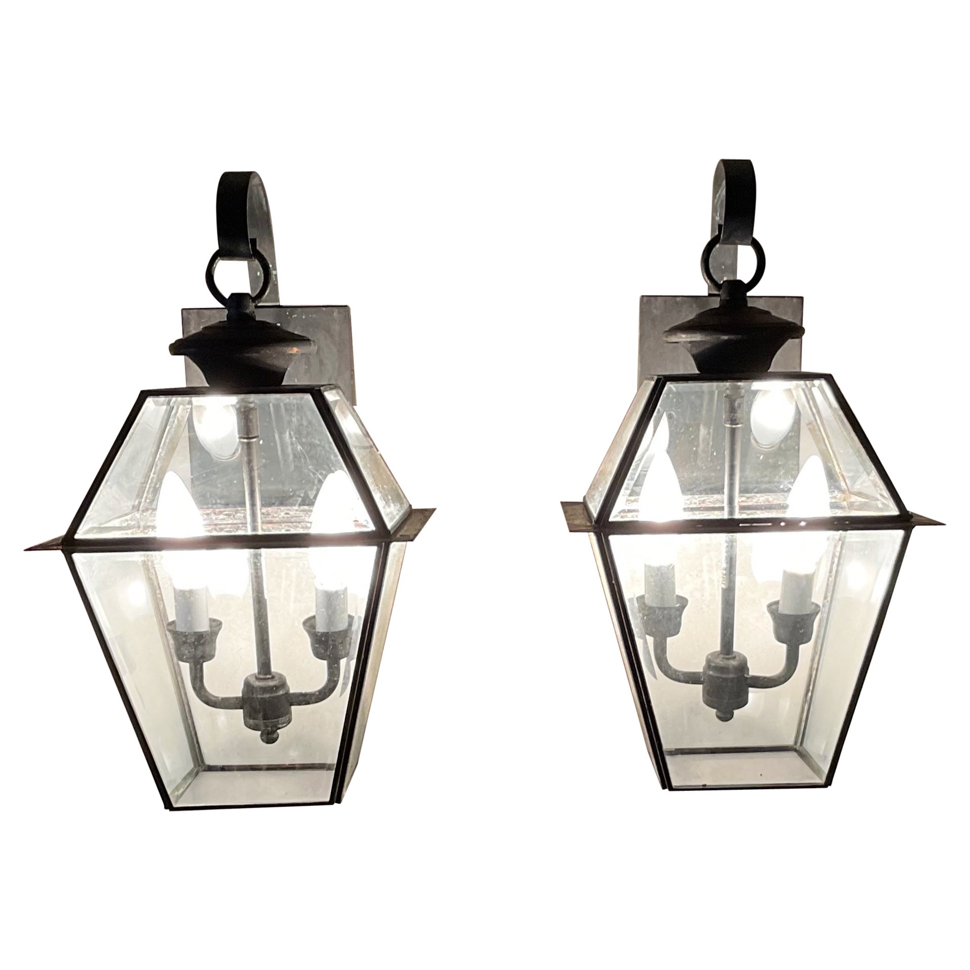 Pair of Wall Hanging Brass Lantern
