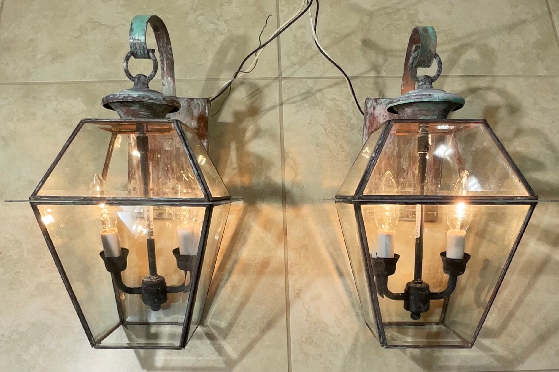 Pair of Wall Hanging Brass Lantern For Sale at 1stDibs