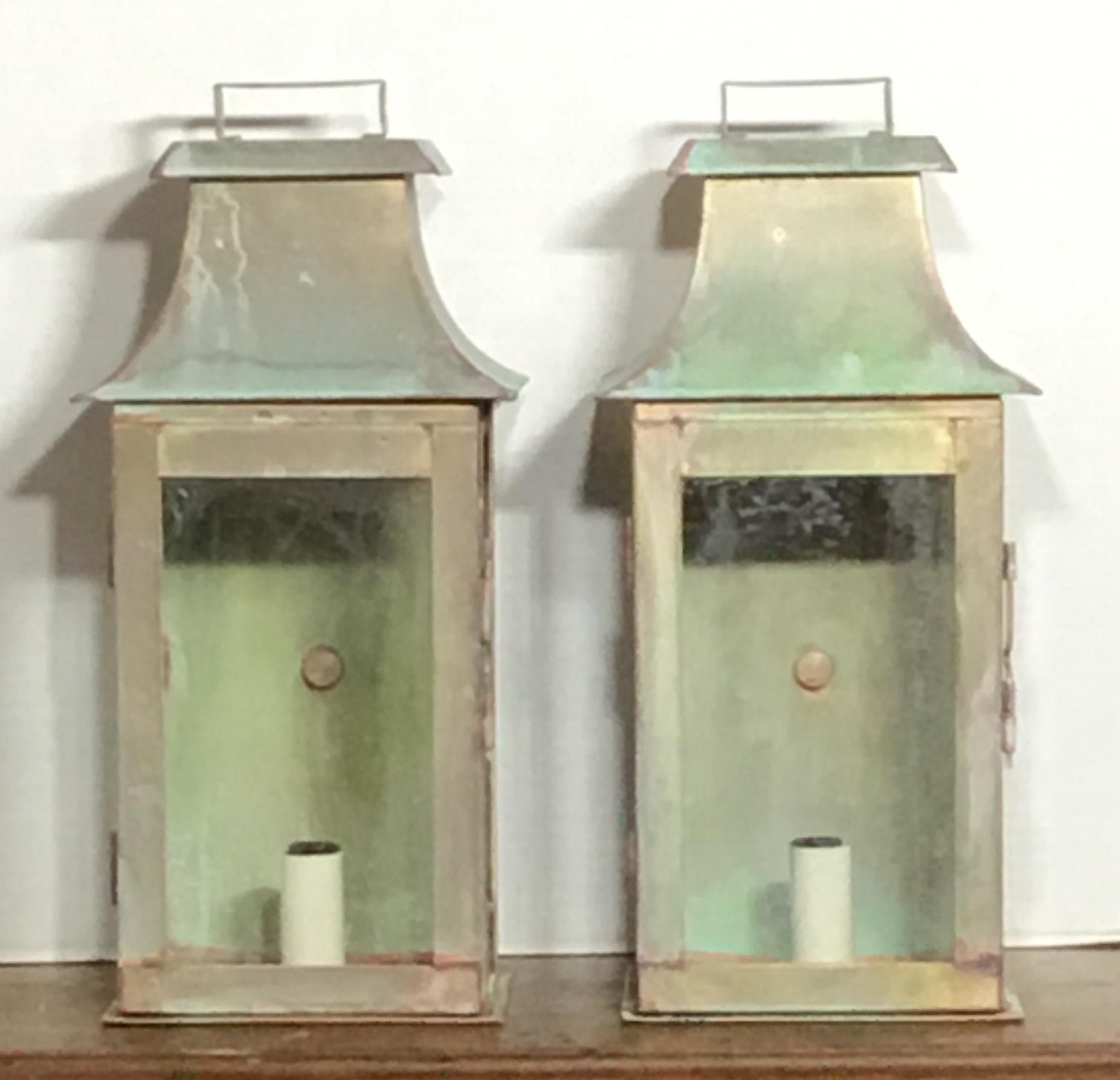 Pair of Wall Hanging Brass Lanterns 3