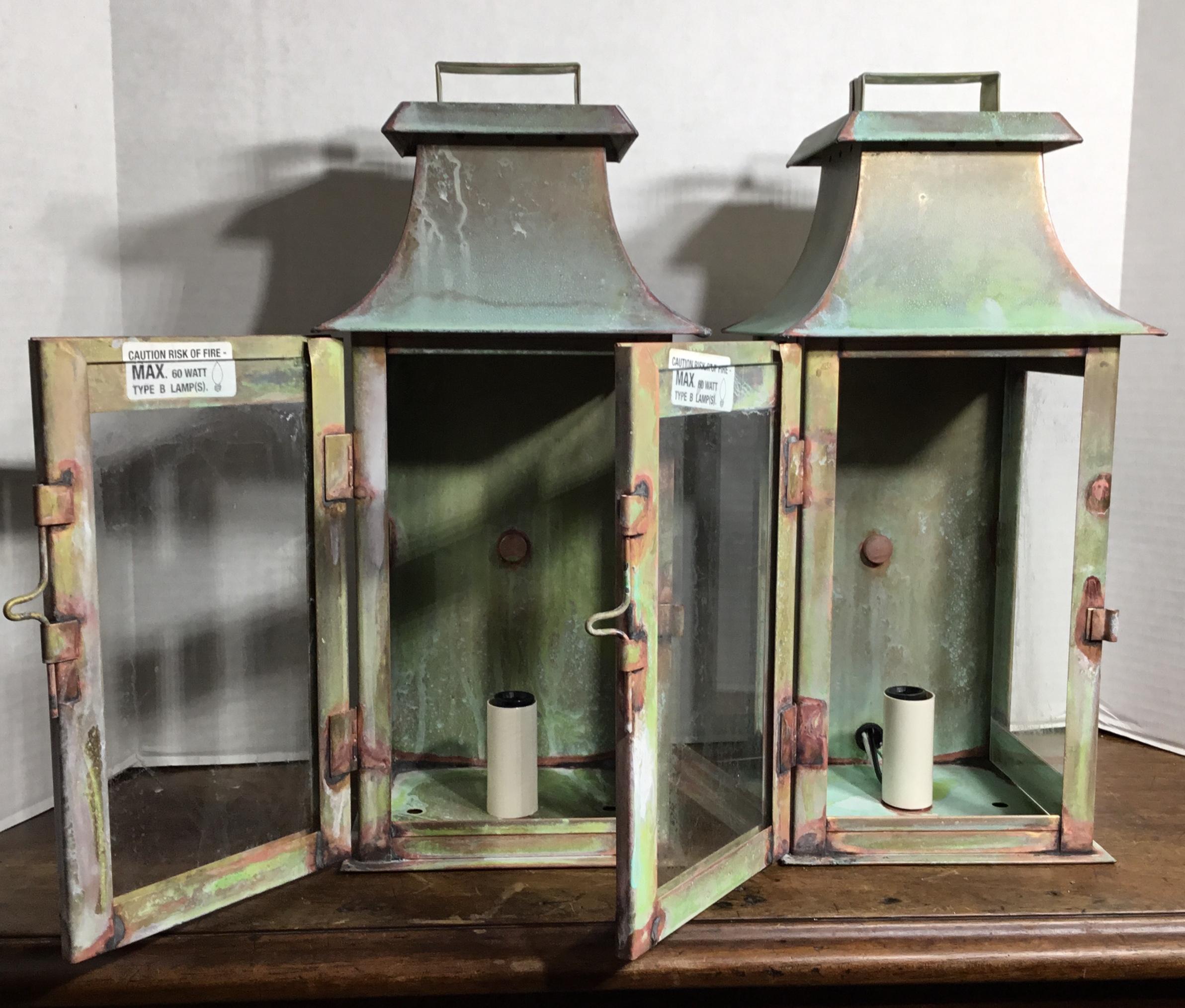 American Pair of Wall Hanging Brass Lanterns