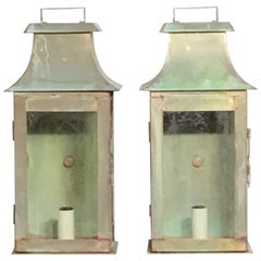 Pair of Wall Hanging Brass Lanterns