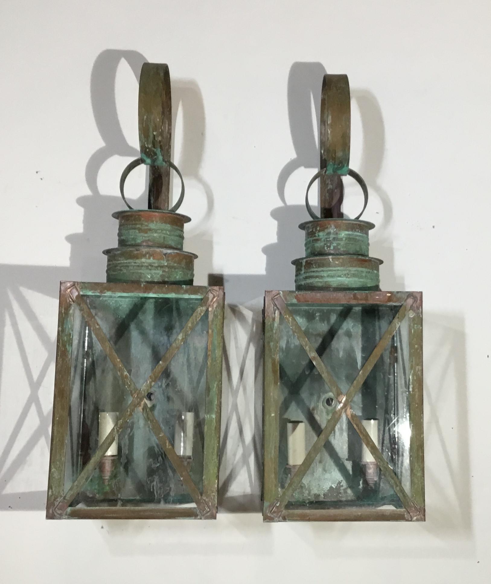 Pair of Wall Hanging Copper Lantern 9