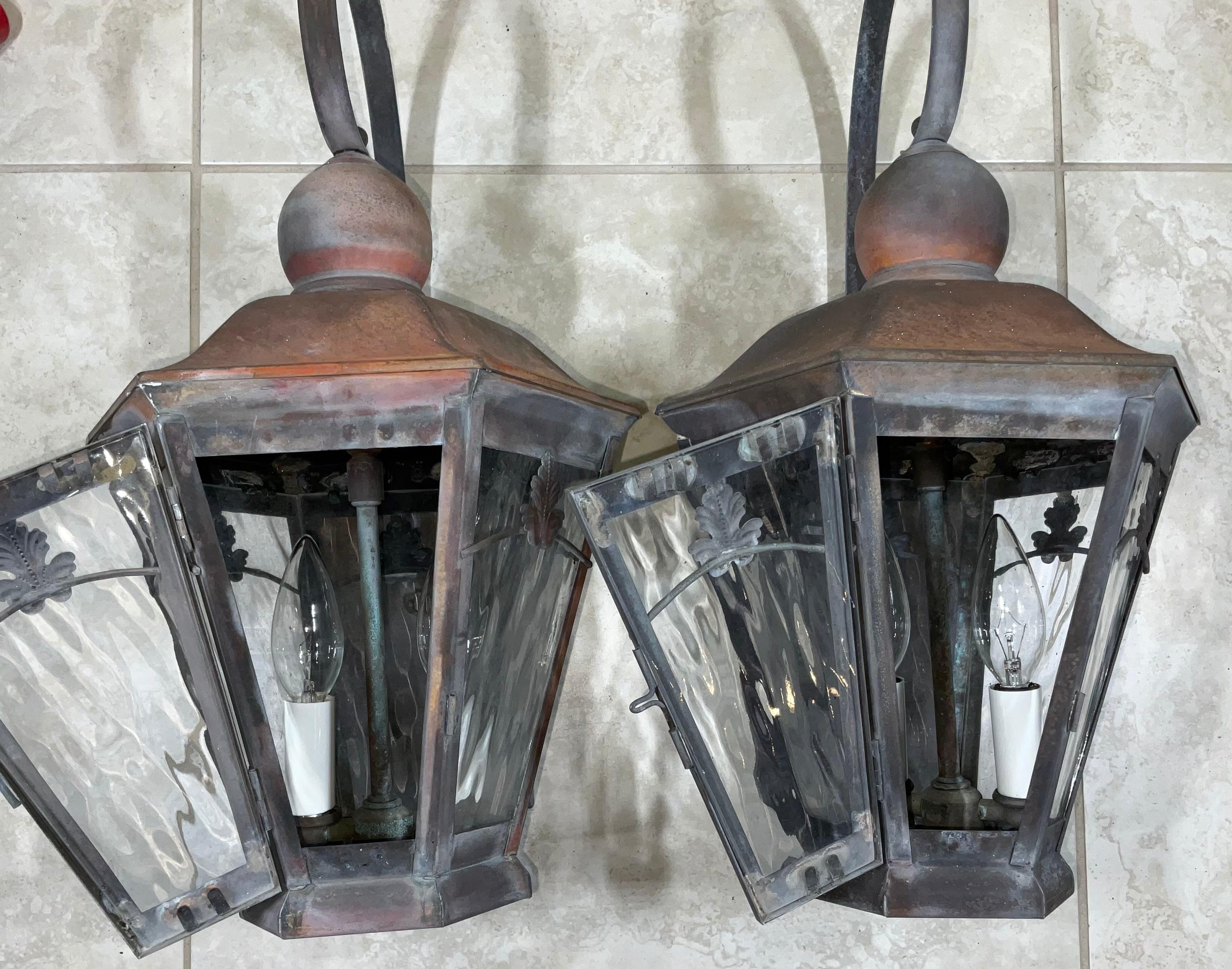 American Pair of Wall Hanging Copper Lantern