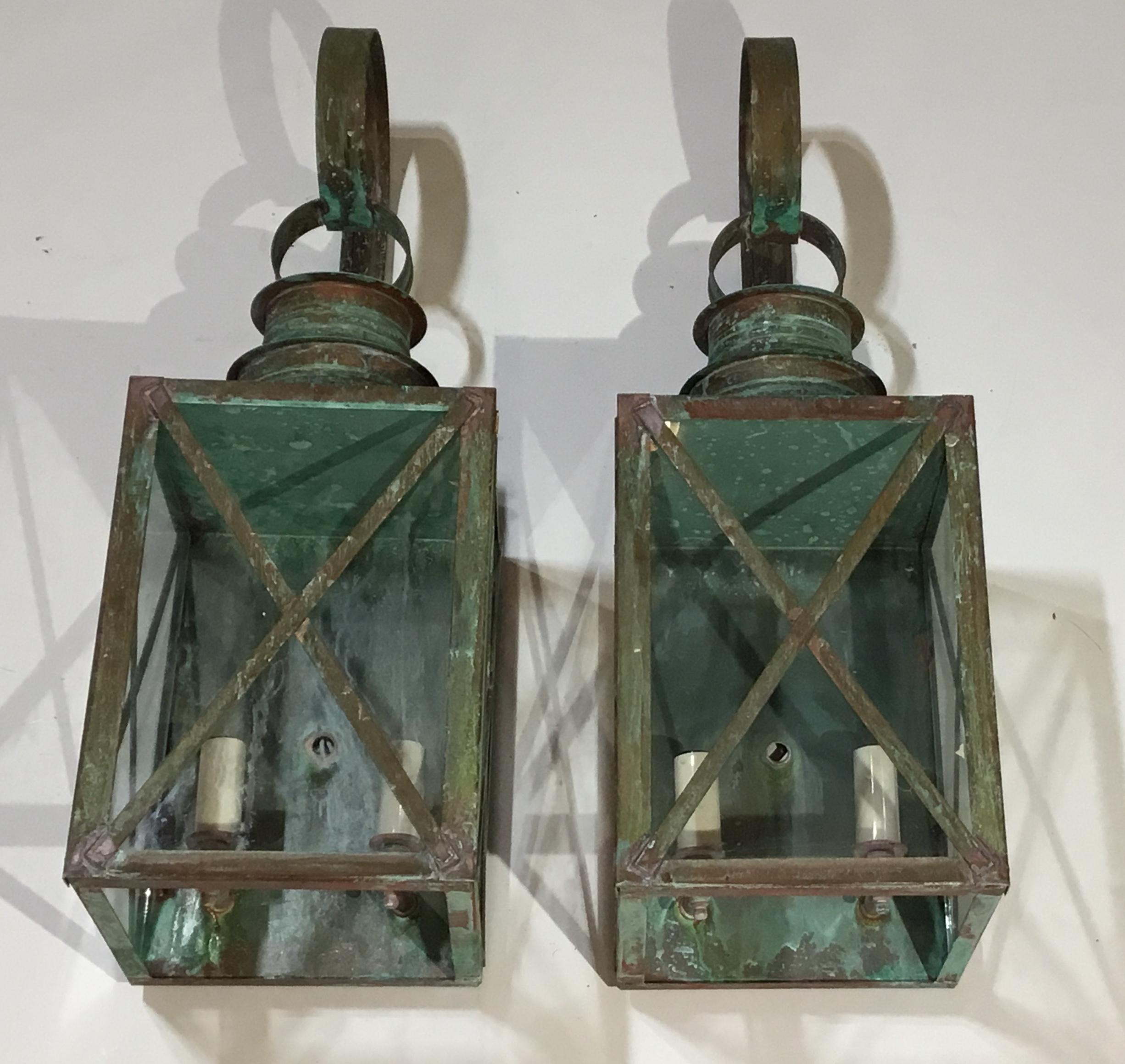 Contemporary Pair of Wall Hanging Copper Lantern